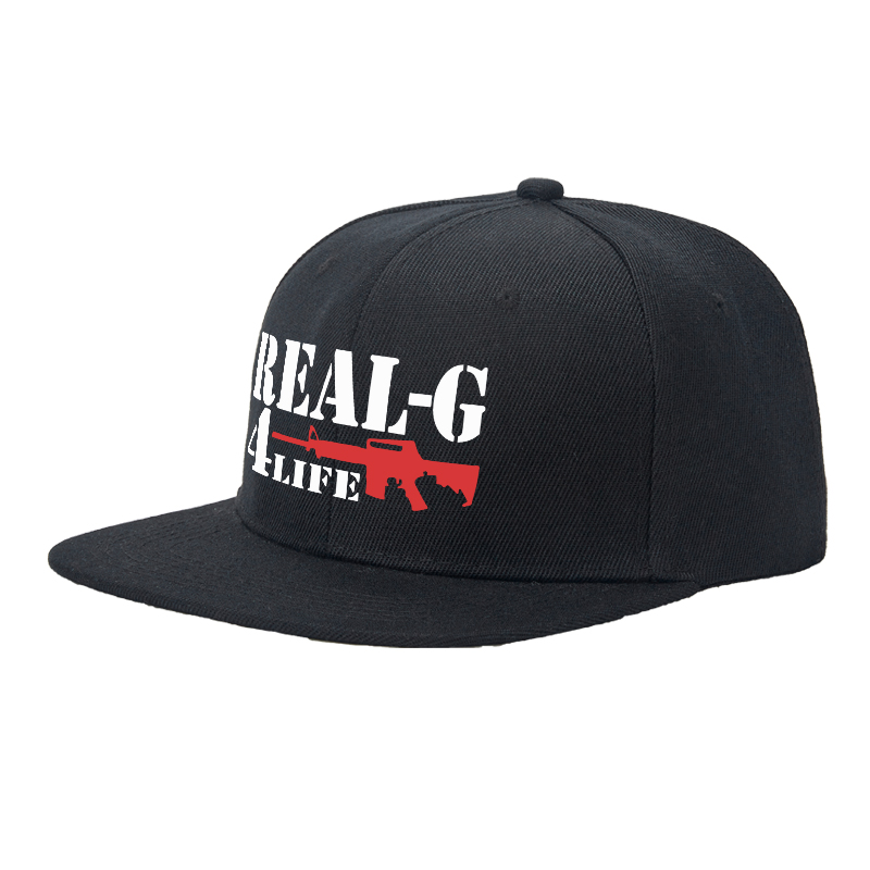 Flat Brim Baseball Cap Real G 4 Life Gun Graphic Streetwear Underground Skate Style for Basketball Court Urban Street Skate Park Hip Hop Riders and Rap Artists