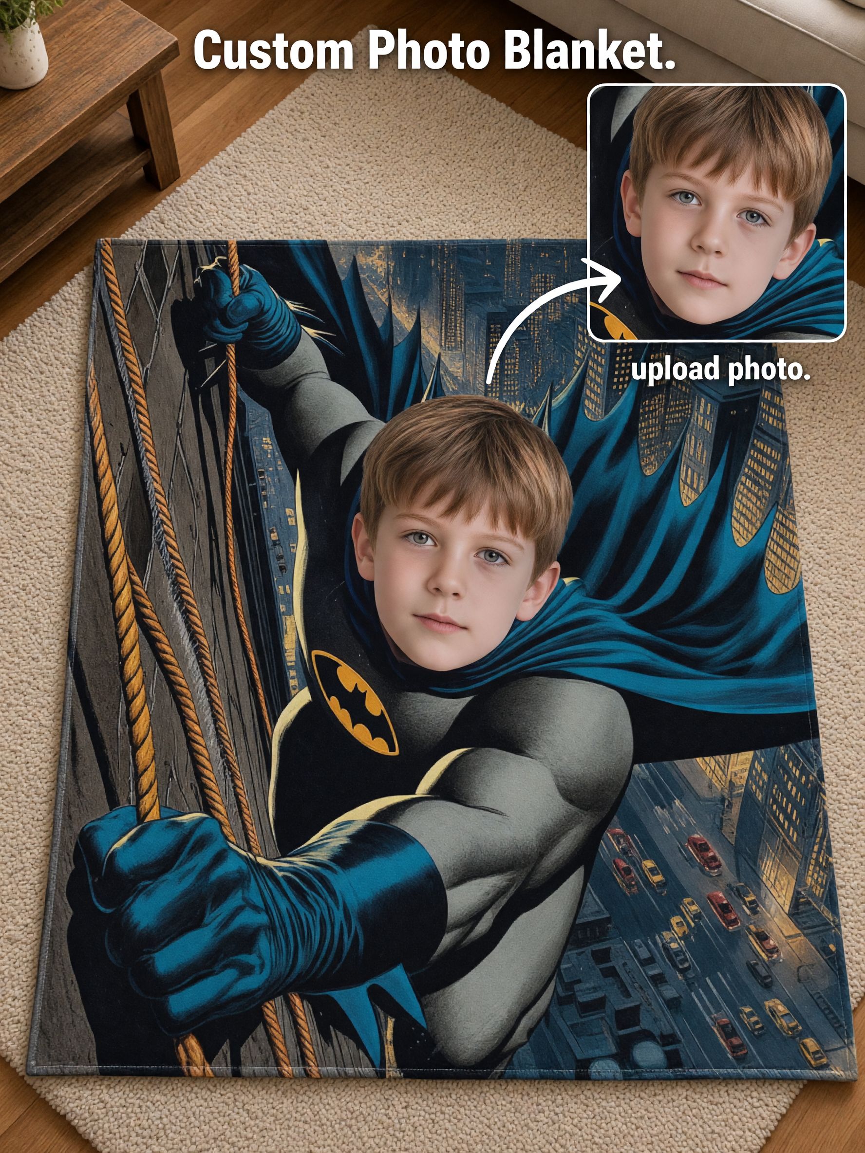 Personalized Superhero Photo Flannel Throw Blanket Custom Face Keepsake Ultra Soft Cozy Fleece for Couch and Bed