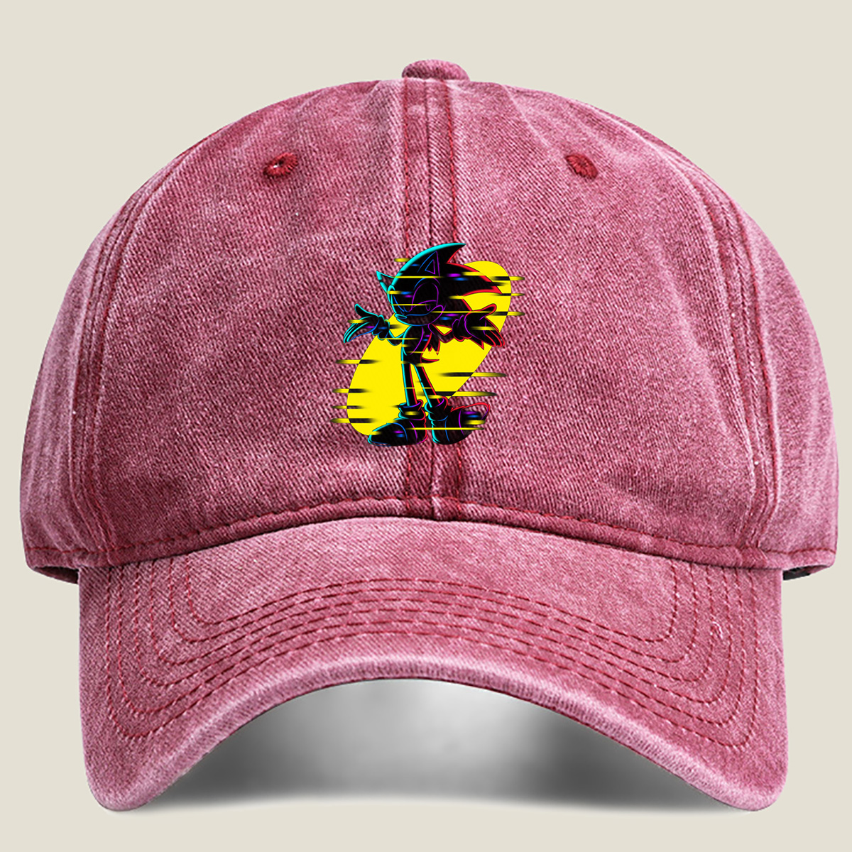 Sonic the Hedgehog: Neon Glitch Art - Washed Denim - Baseball Cap