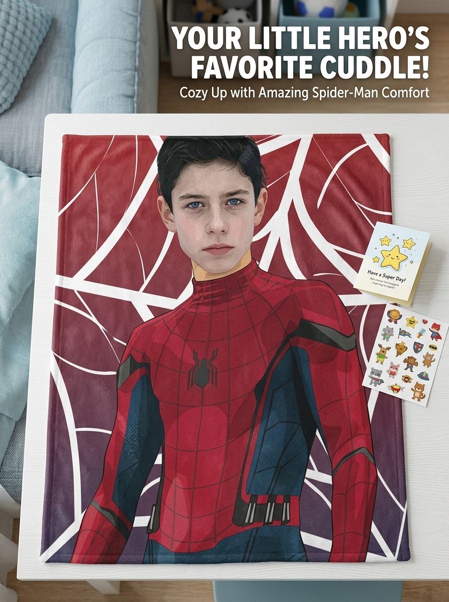 Custom Face Superhero Flannel Blanket, Personalized Photo Soft Warm Throw for Bed Sofa and Travel, Ideal Unique Gift
