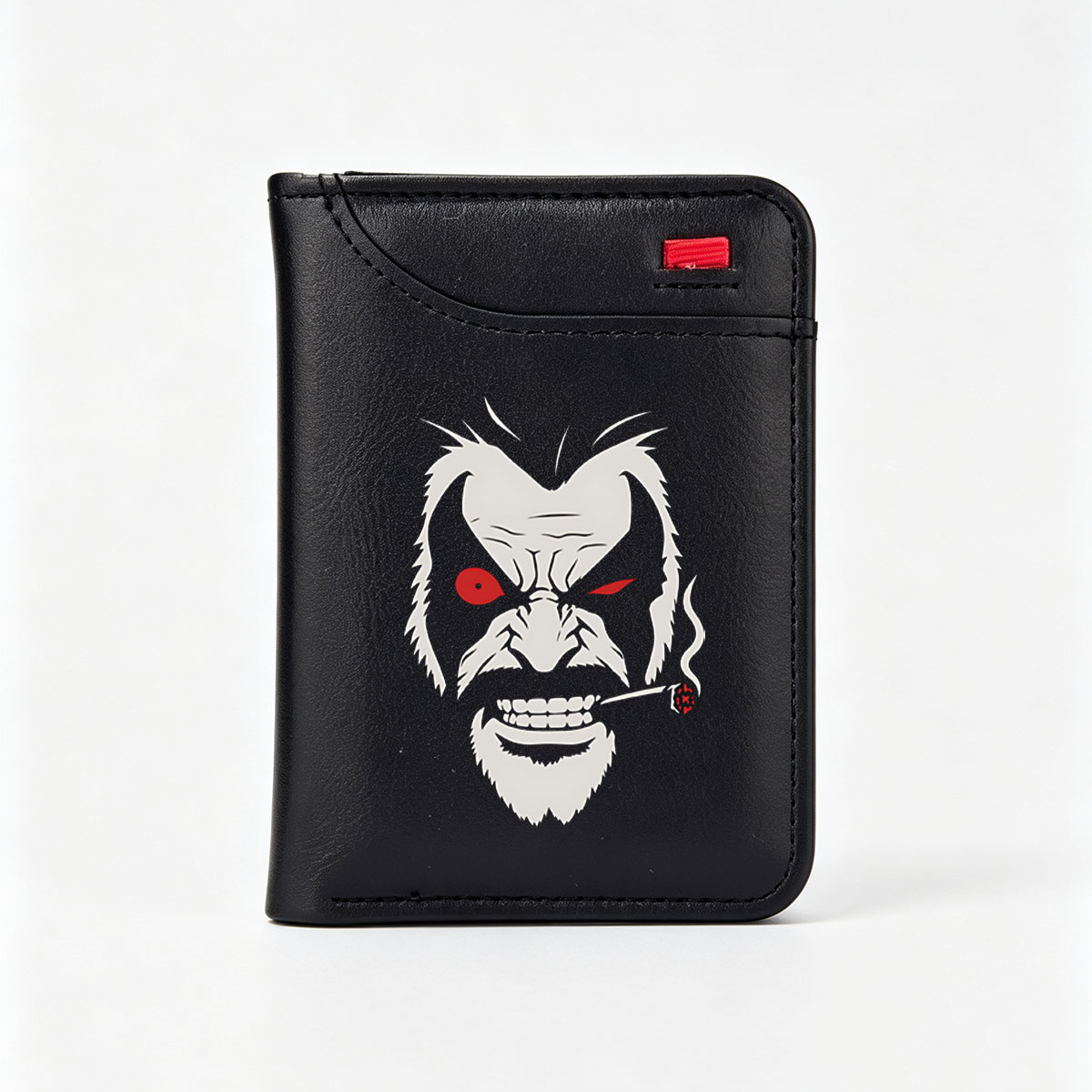 The Joker Smiling with Cigarette and Red Eyes - Vertical Style Wallet