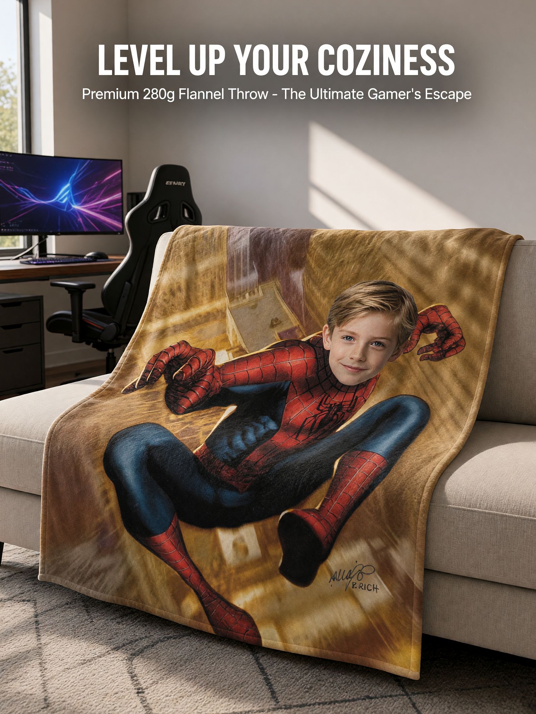 Custom Photo Superhero Flannel Throw Blanket Soft Anti-Pilling Fleece Bedding Ideal Personalized Gift