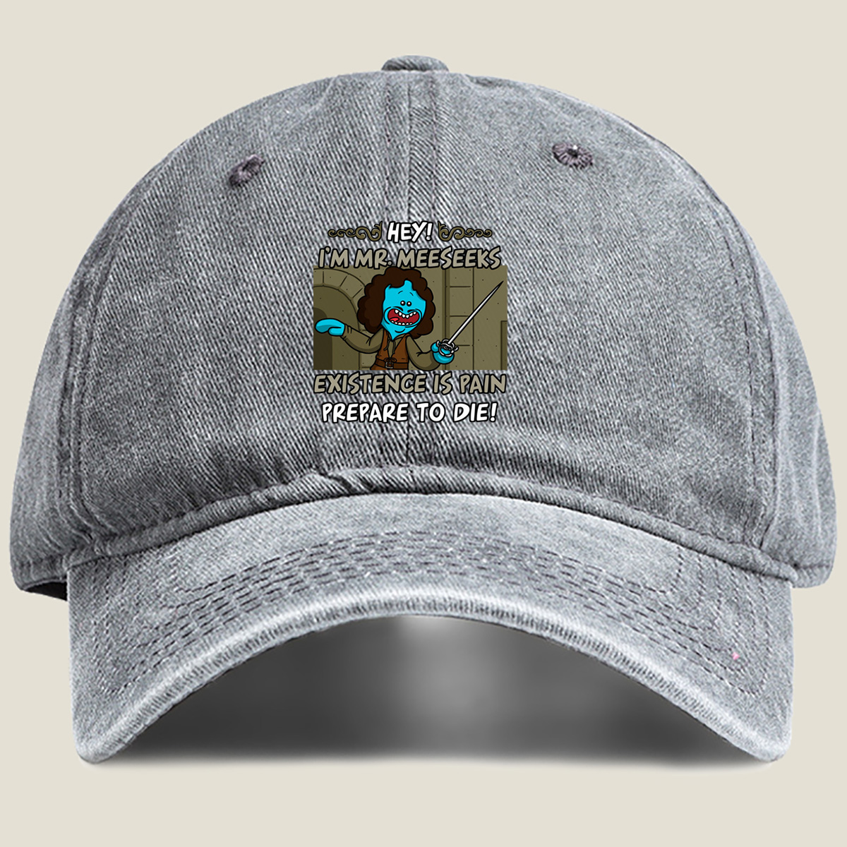 Mr. Meeseeks from Rick and Morty: Existence is Pain, Prepare to Die! - Washed Denim - Baseball Cap