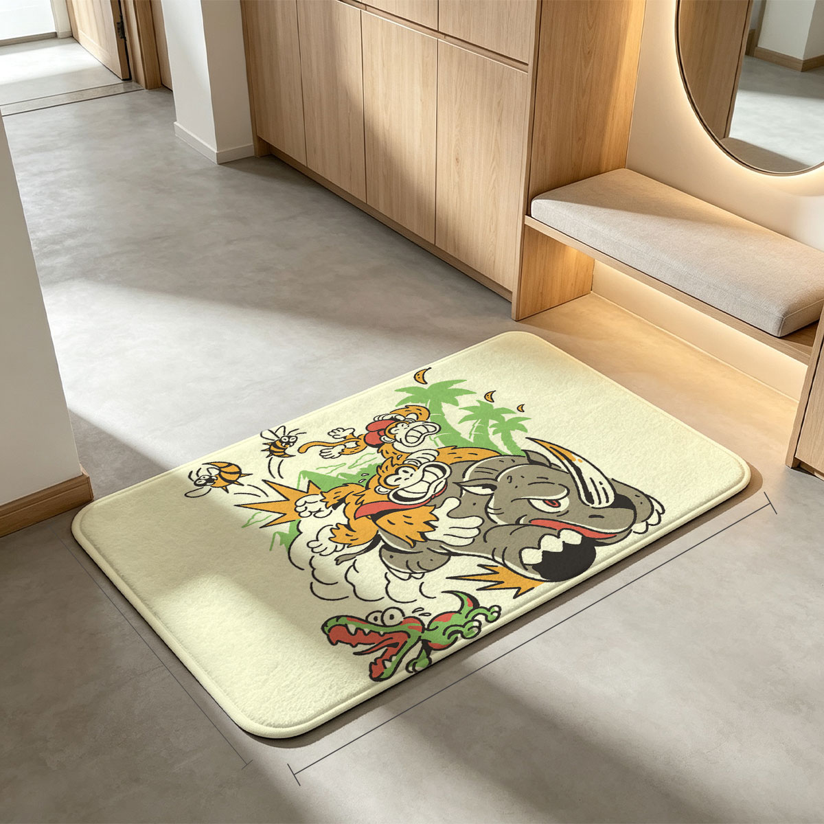 Diddy Kong and Donkey Kong Ride a Rhinoceros Through Jungle Chaos - Flannel floor mat