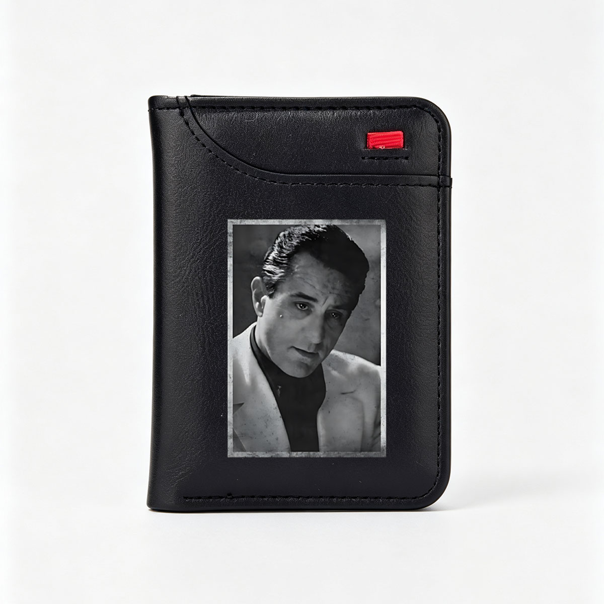 Classic Black-and-White Portrait of a Man in a Suit and Turtleneck - Vertical Style Wallet