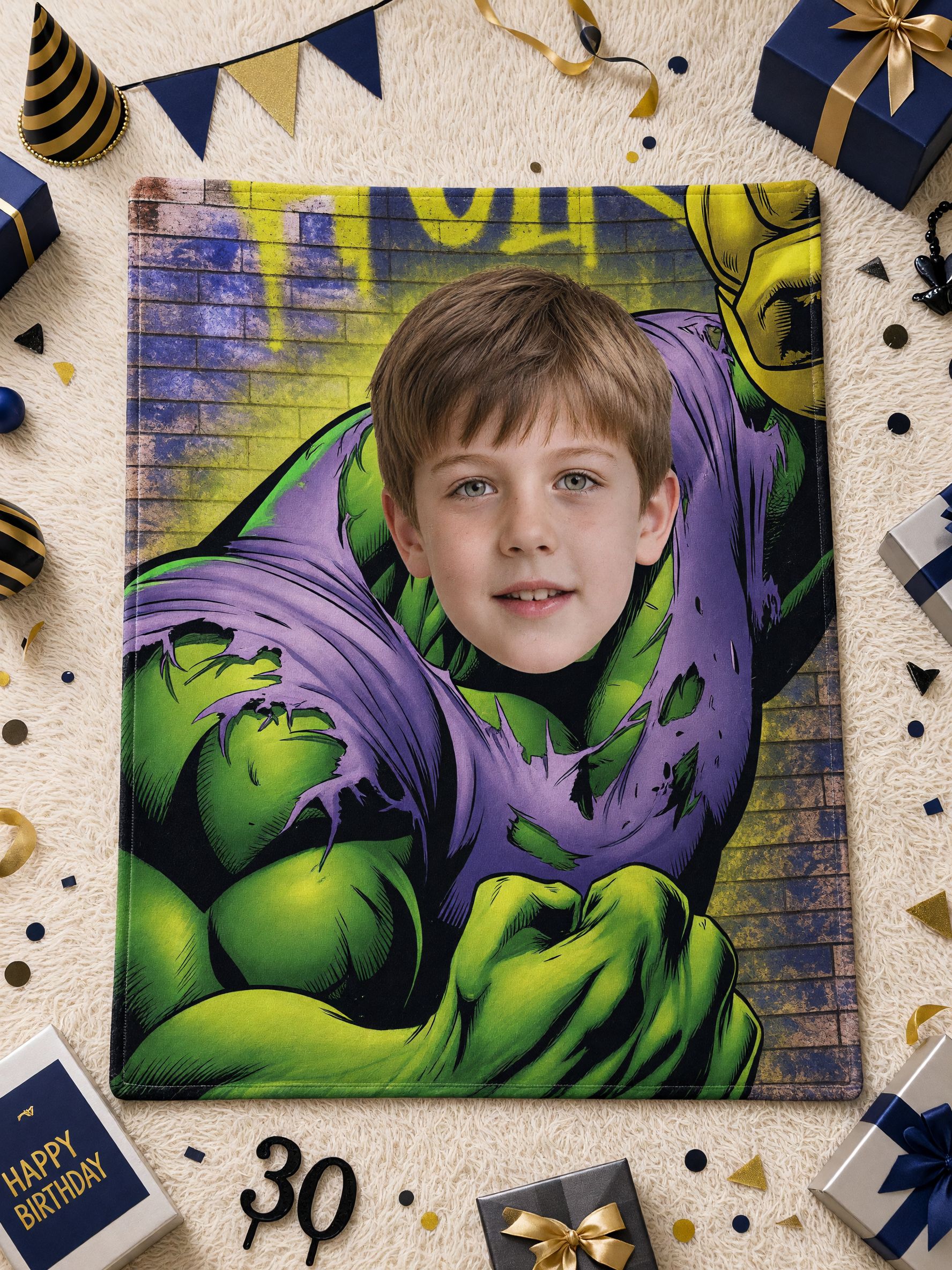 Custom Face Photo Blanket Superhero Comic Flannel Fleece Throw Soft Anti-Pilling Bed Blanket Personalized Gift