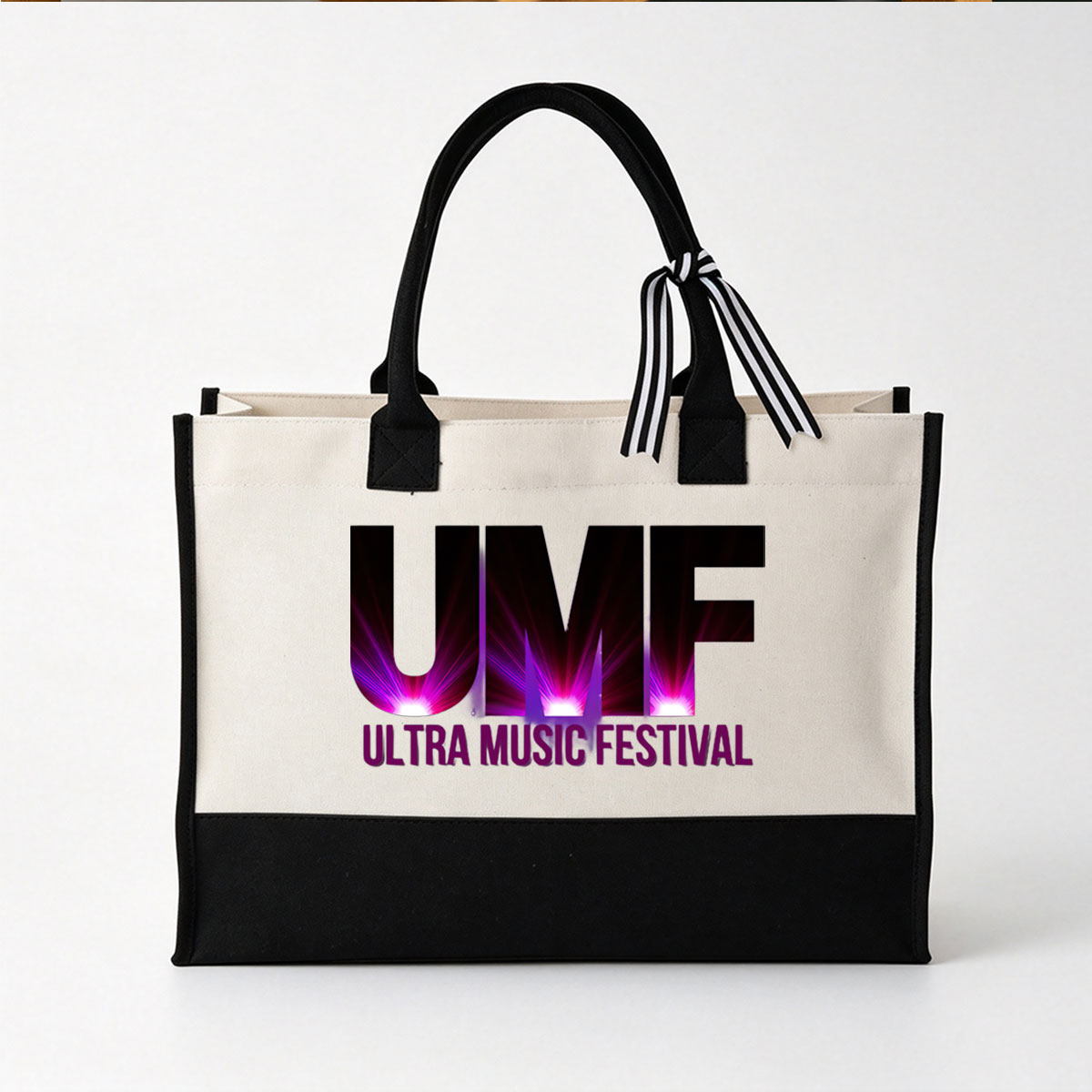 Ultra Music Festival: UMF Logo with Vibrant Light Effects - Canvas patchwork gift tote bag