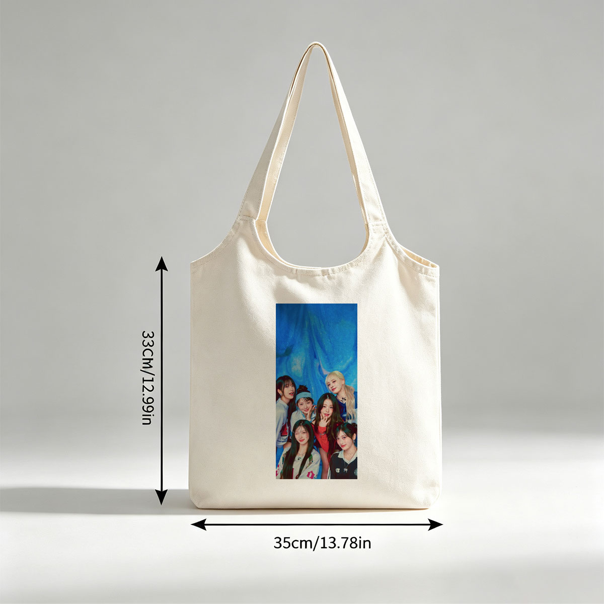 IVE Group Photo with Blue Background and Casual Outfits - Canvas shoulder bags/