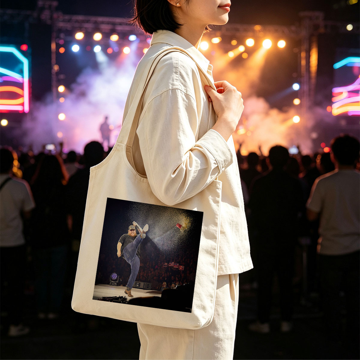 Luke Combs Kicks Can of Confetti on Stage During High-Energy Performance - Canvas shoulder bags/