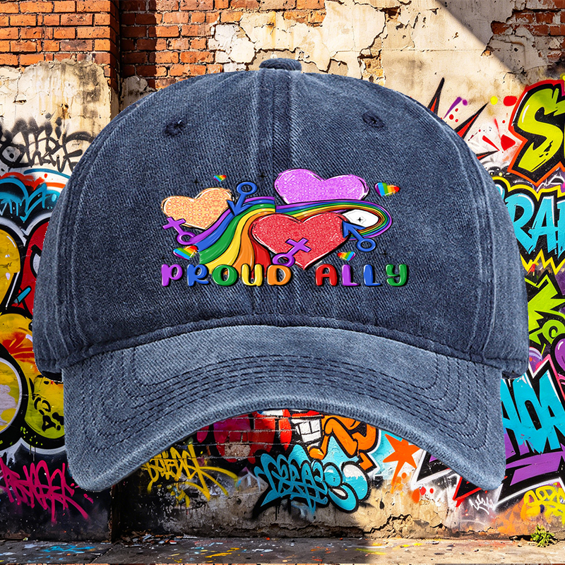 Unisex Classic Washed Cap with Rainbow Hearts and 