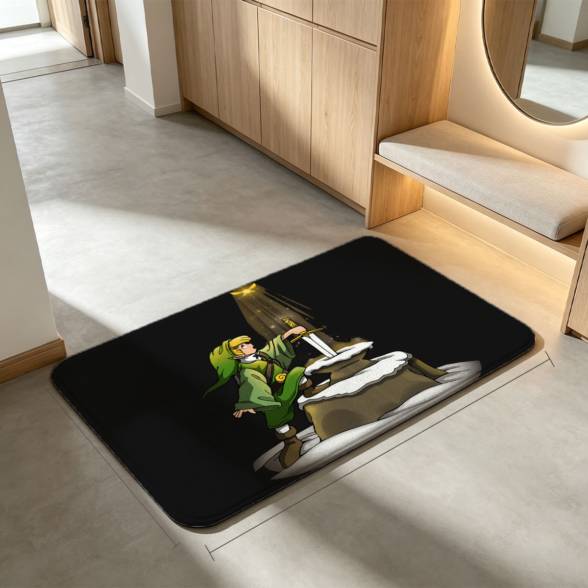 Link Pulls Master Sword from Stone in Snowy Scene - Flannel floor mat
