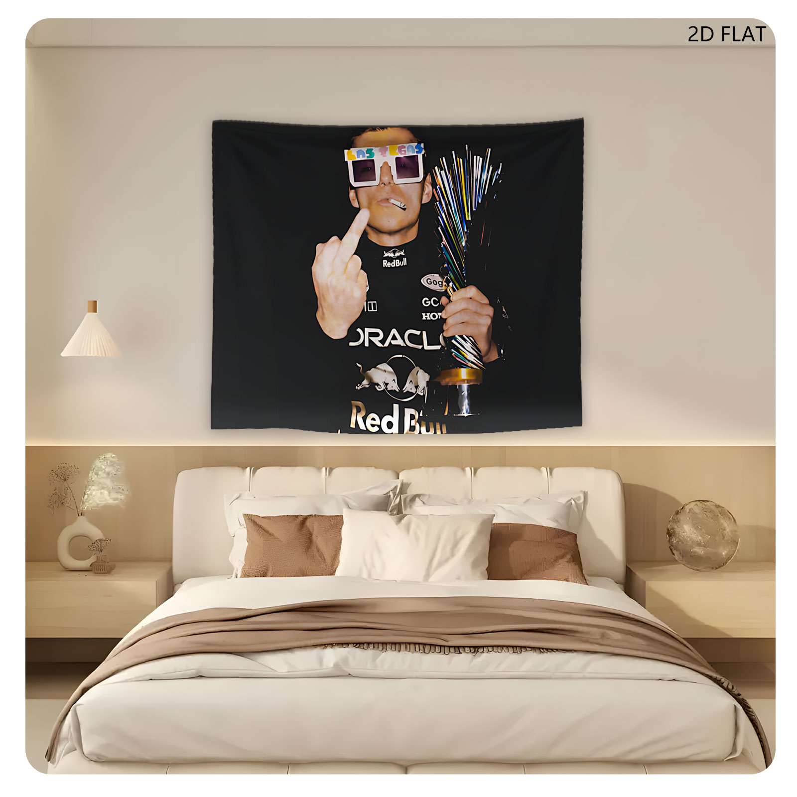 Max Verstappen in Red Bull Racing Gear with 3D Glasses and Cigar - Tapestry