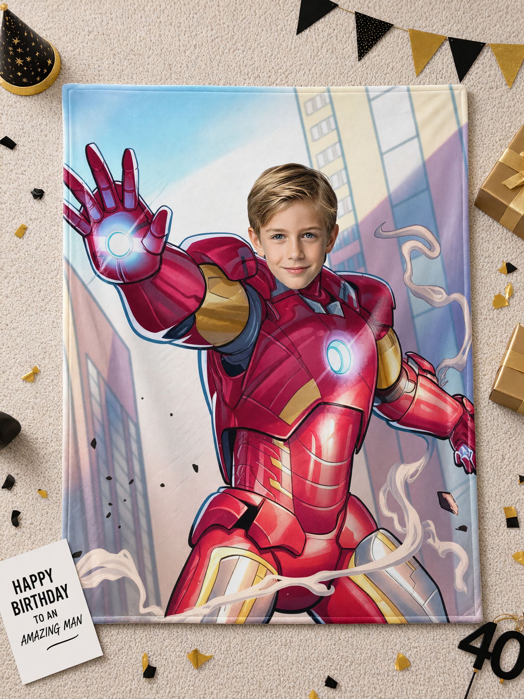 Custom Photo Face Superhero Flannel Throw Blanket Personalized Kids Bed Couch Fleece Cover Cozy Gift for Boys and Girls