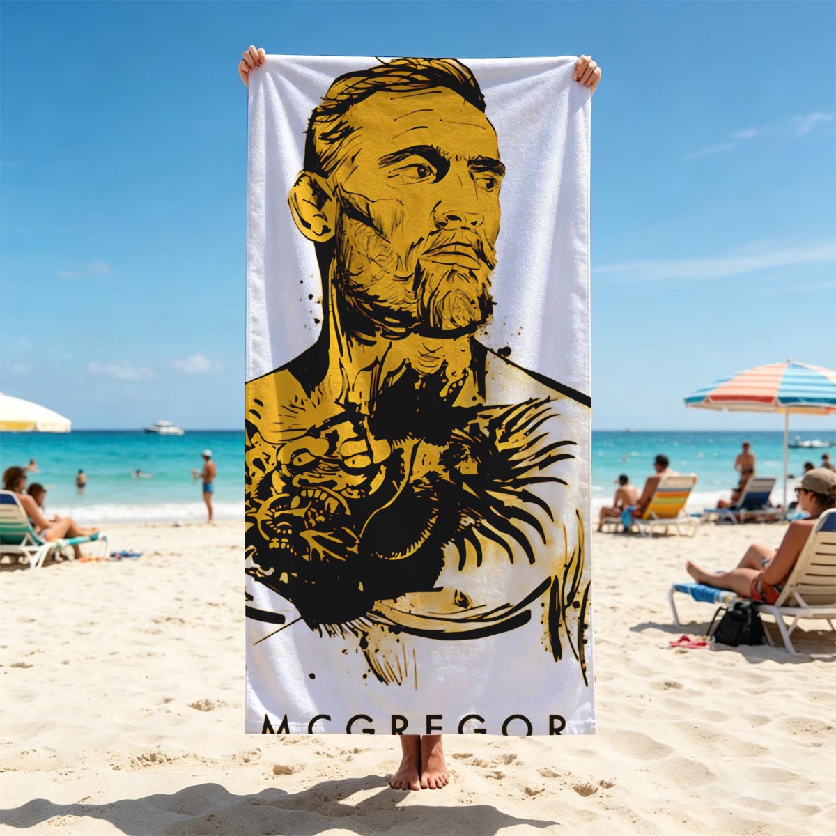 Conor McGregor: MMA Fighter Portrait with Dragon Tattoo - Beach towels