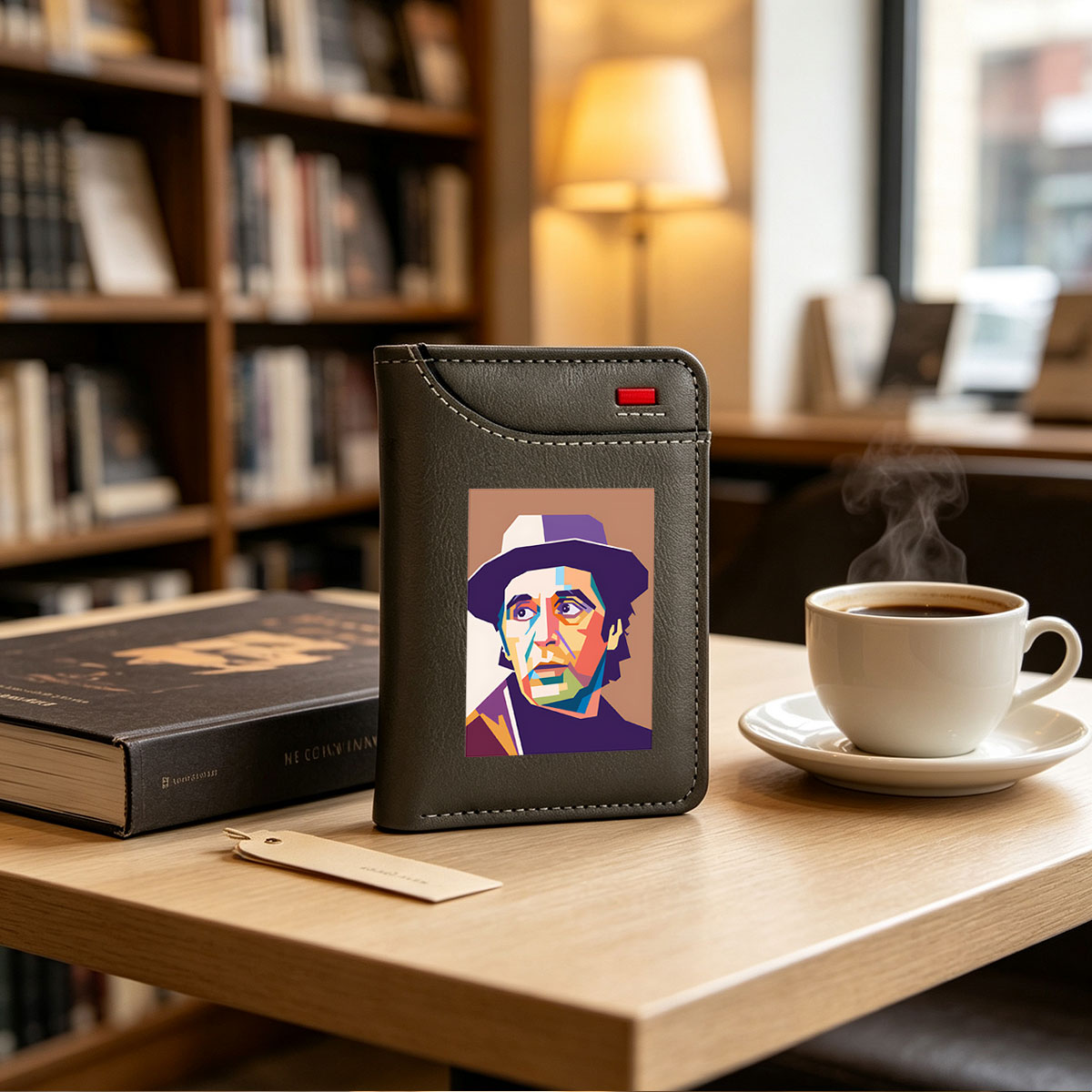 Colorful Geometric Portrait of a Man in a Hat - Vertical Style Wallet