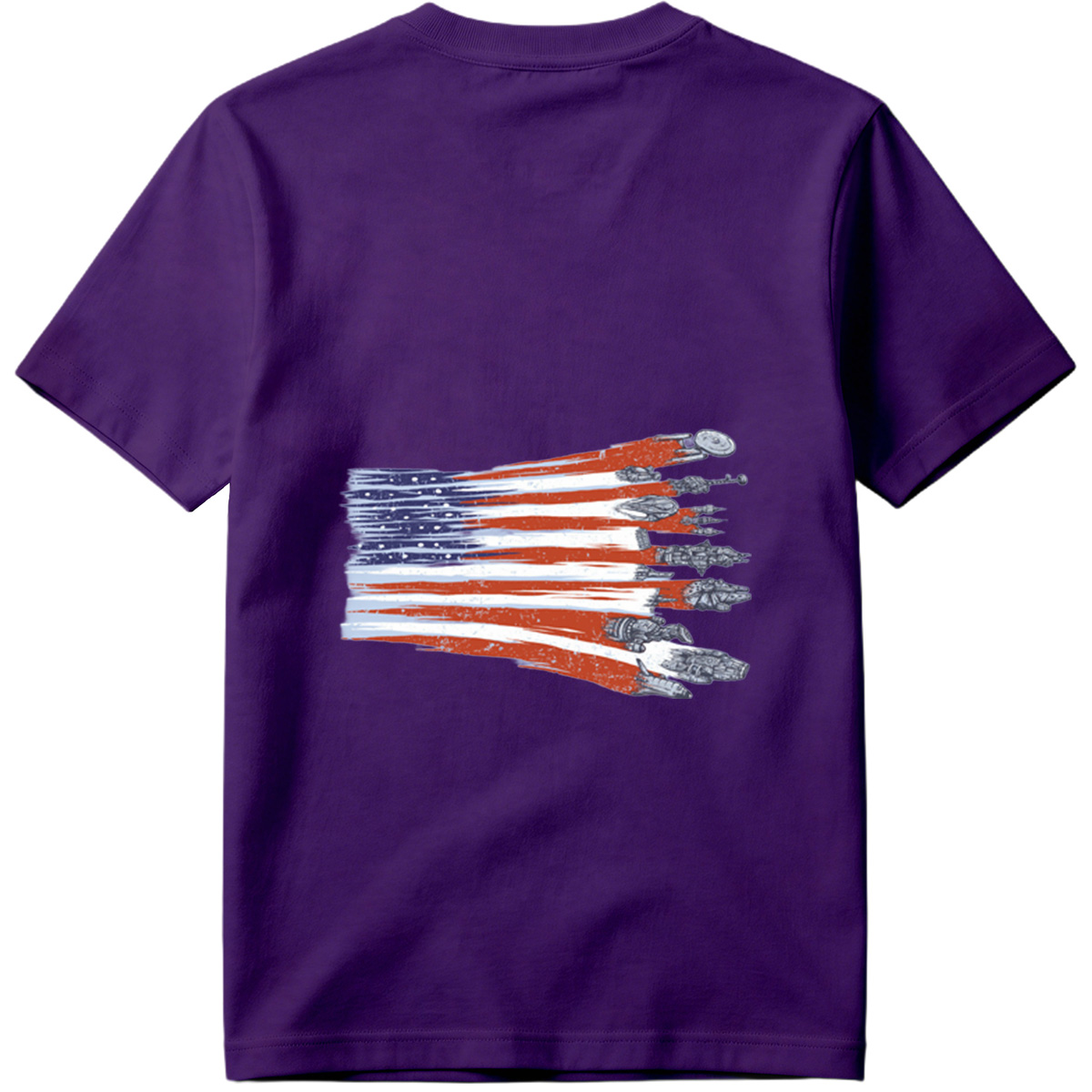 Star Trek and Star Wars Spaceships with American Flag Design - Tee