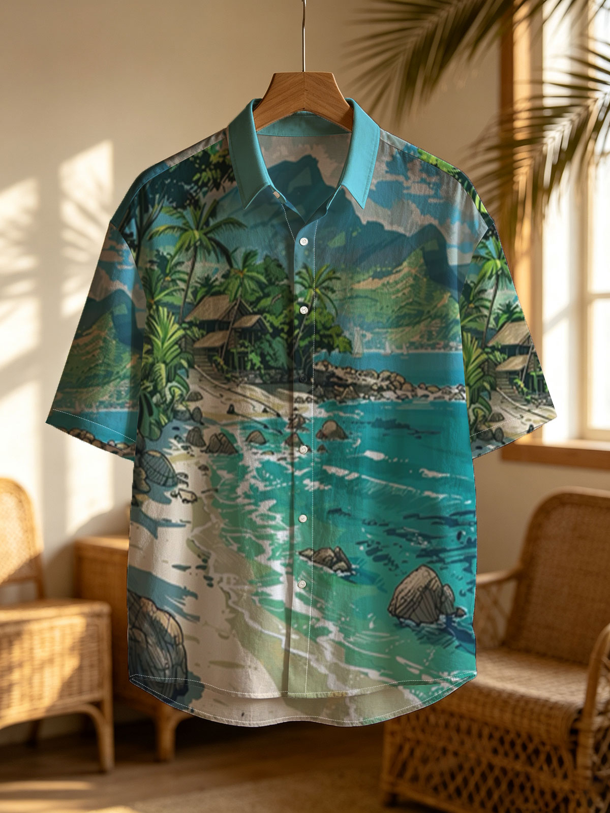 Tropical Beach with Lush Palm Trees and Crystal Clear Waters -  Shirt