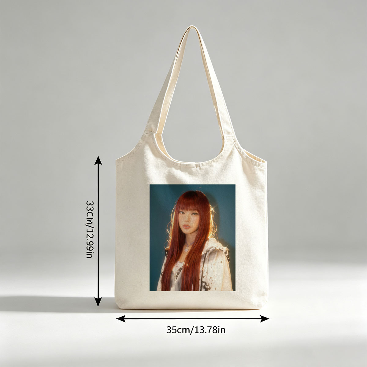 Lisa Blackpink Portrait with Red Hair and Silver Jacket in Studio Lighting - Canvas shoulder bags/