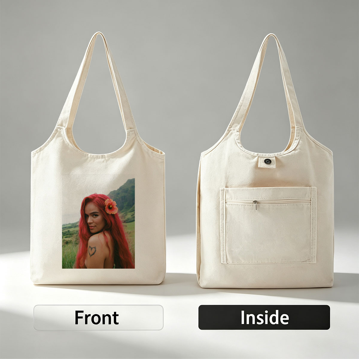 Bella Thorne in Nature with Red Hair and Flower in Hair - Canvas shoulder bags/