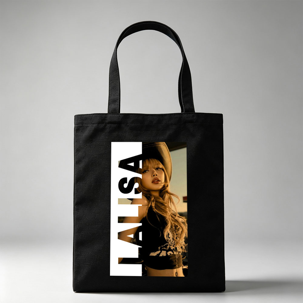 Lisa in a stylish hat and black outfit with bold text overlay - Canvas tote bags