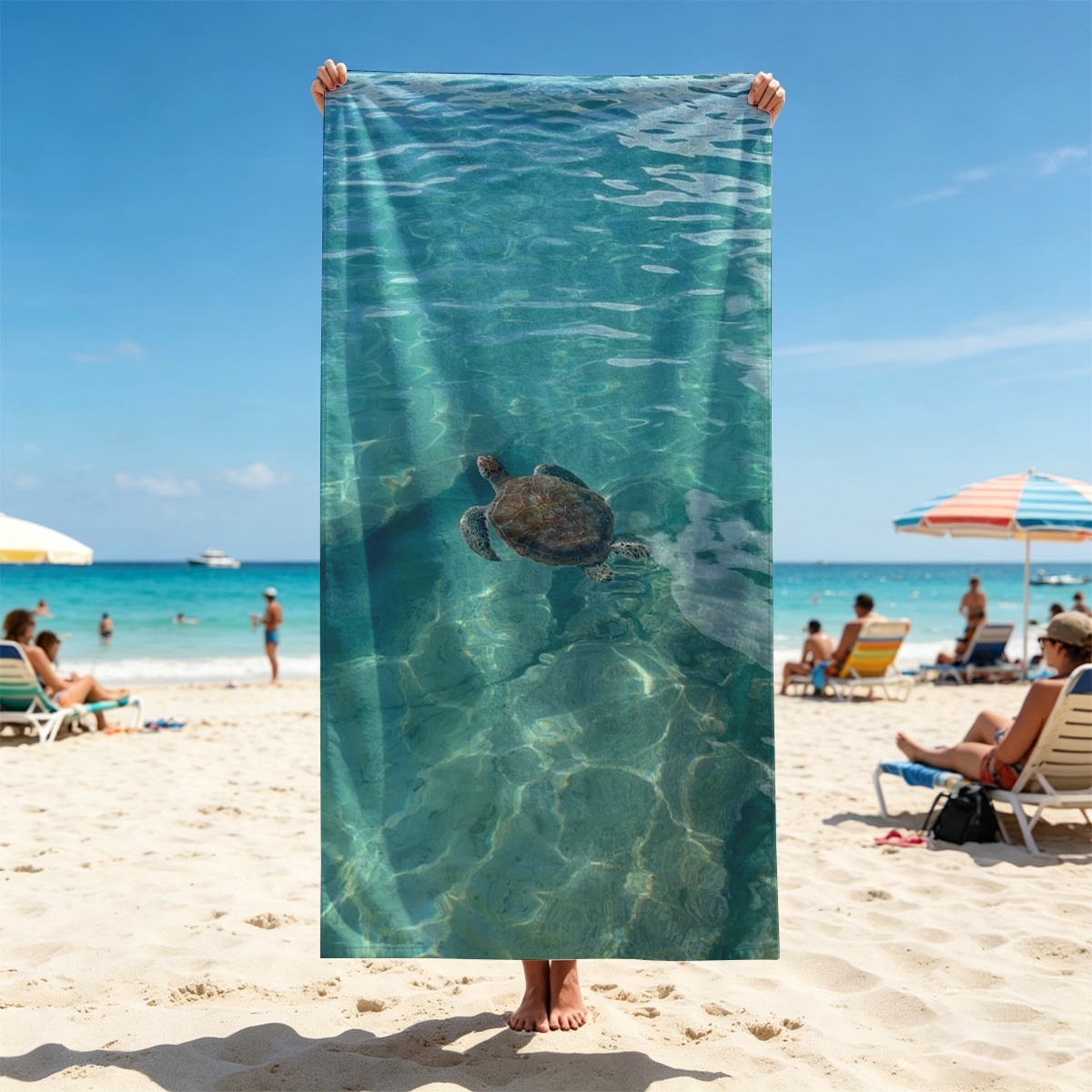 Sea turtle swimming in clear turquoise water - Beach towels