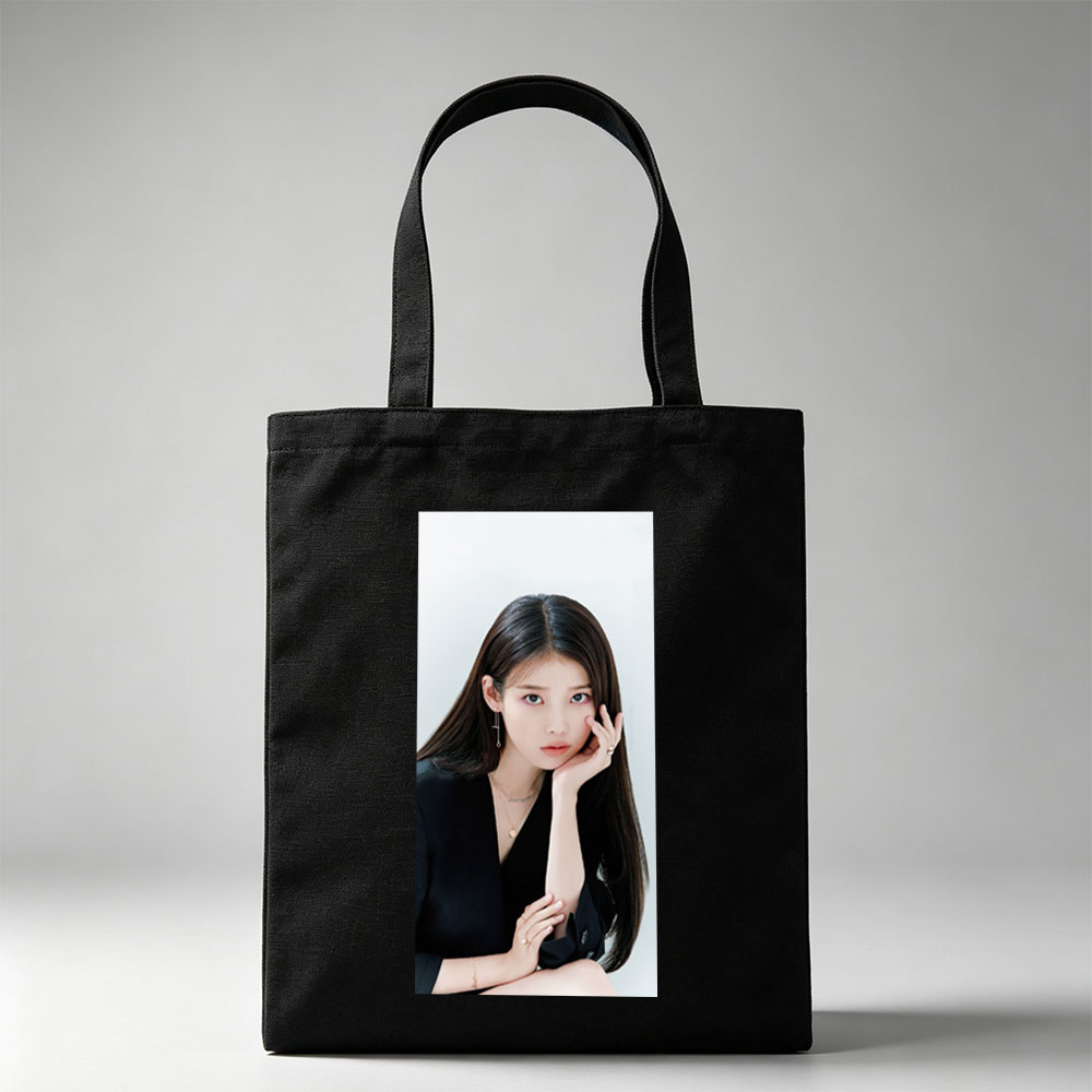 IU in a Minimalist Portrait with Elegant Black Attire and Delicate Jewelry - Canvas tote bags