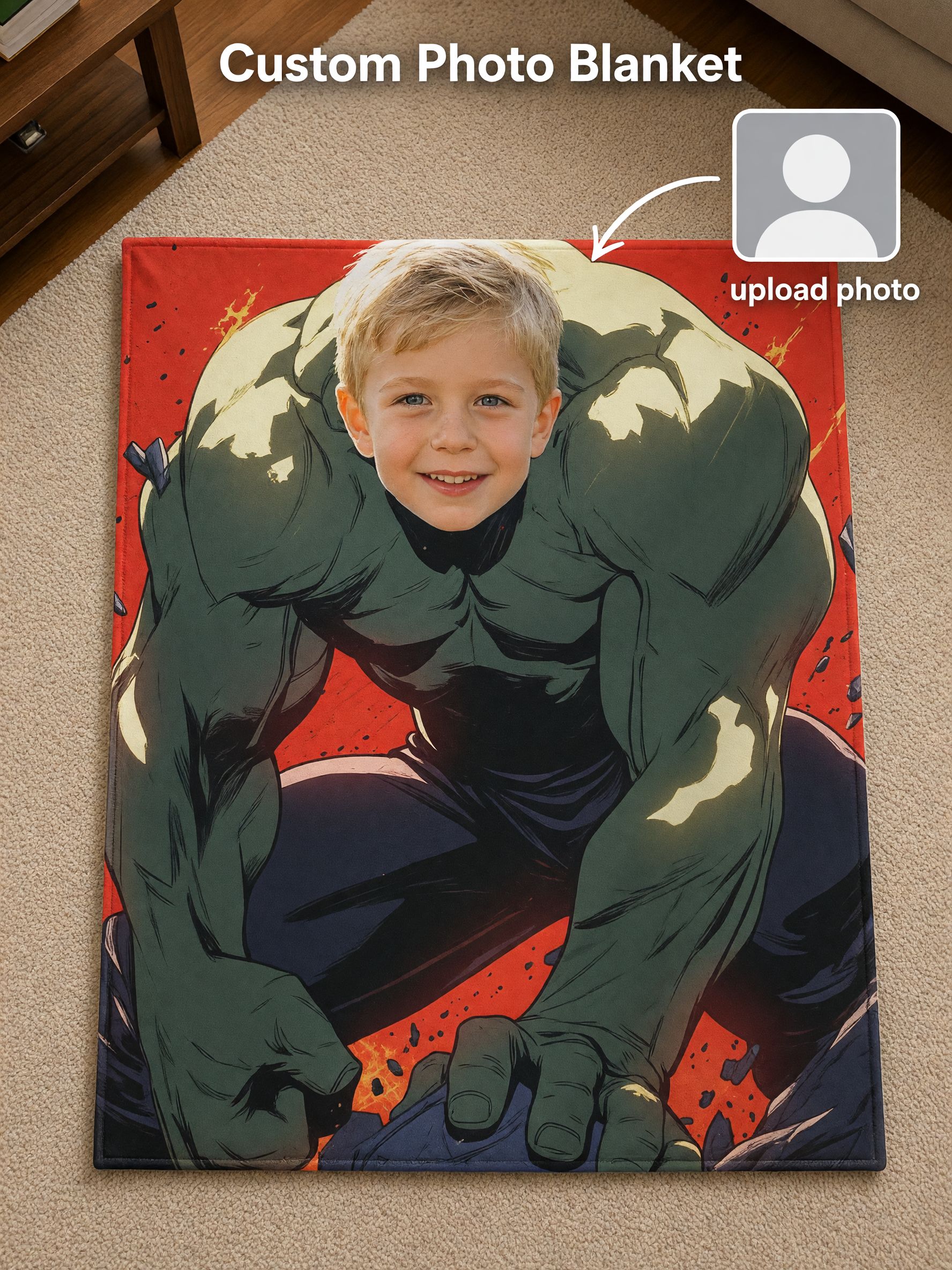 Personalized Superhero Face Photo Flannel Blanket Custom Picture Soft Anti-Pilling Throw for Kids and Adults Gift