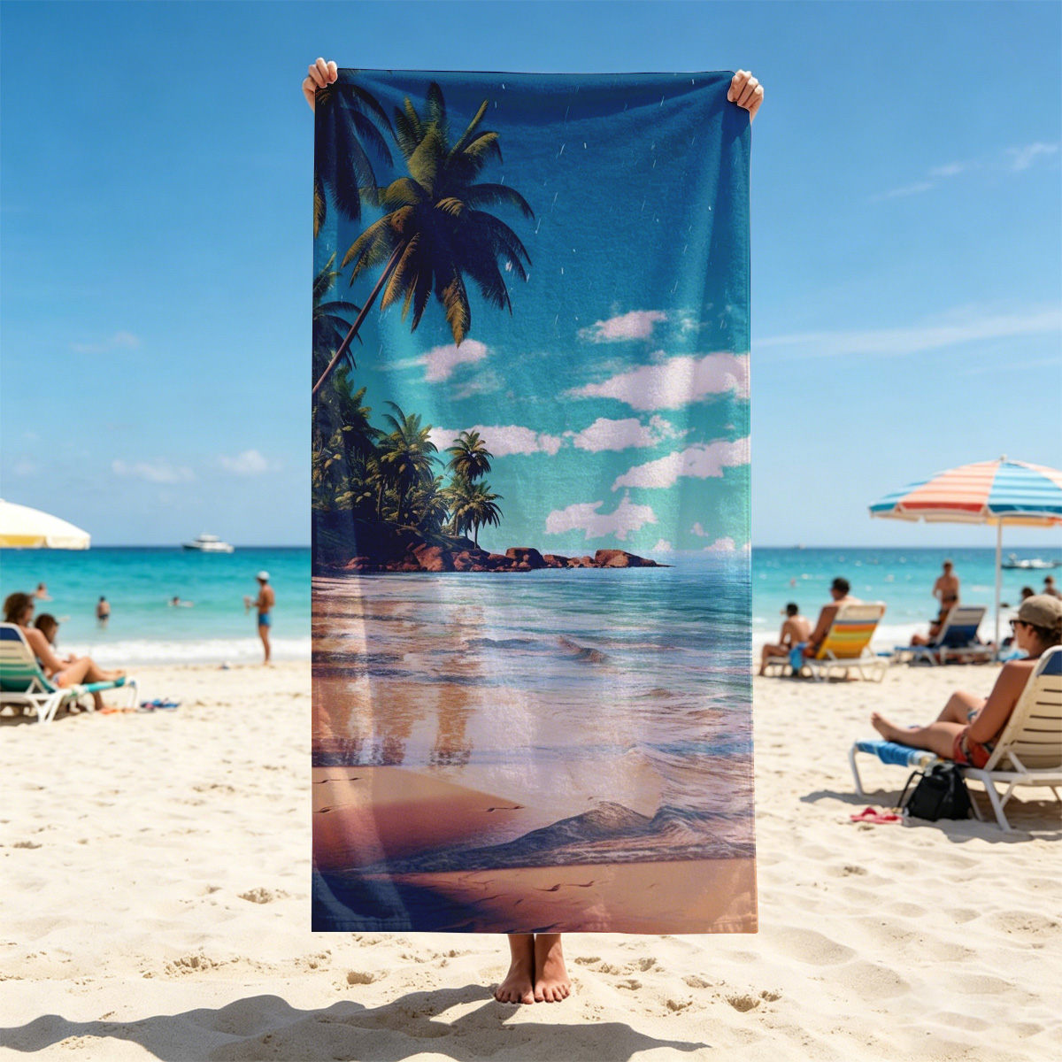Tropical Beach with Palm Trees and Crystal Clear Water - Beach towels