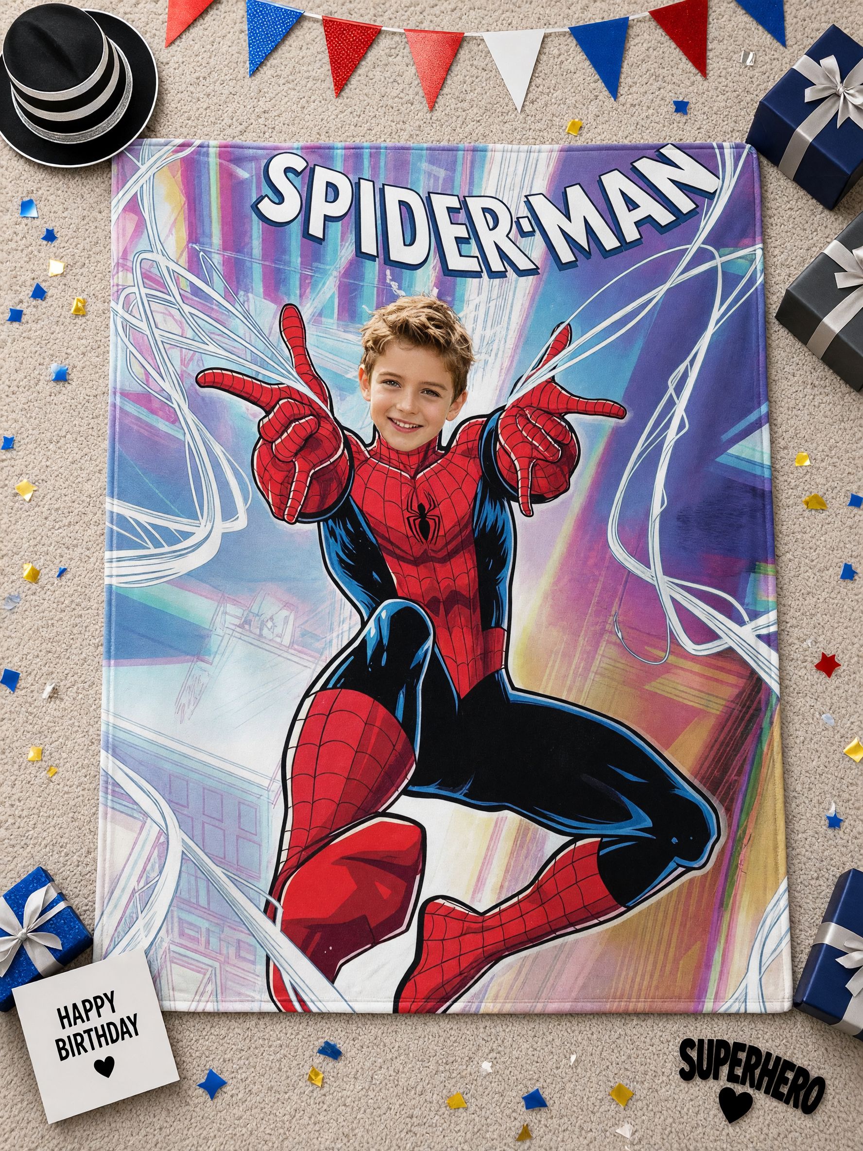 Personalized Superhero Face Blanket Custom Photo Flannel Throw for Kids and Boys Soft Cozy Keepsake Birthday Gift