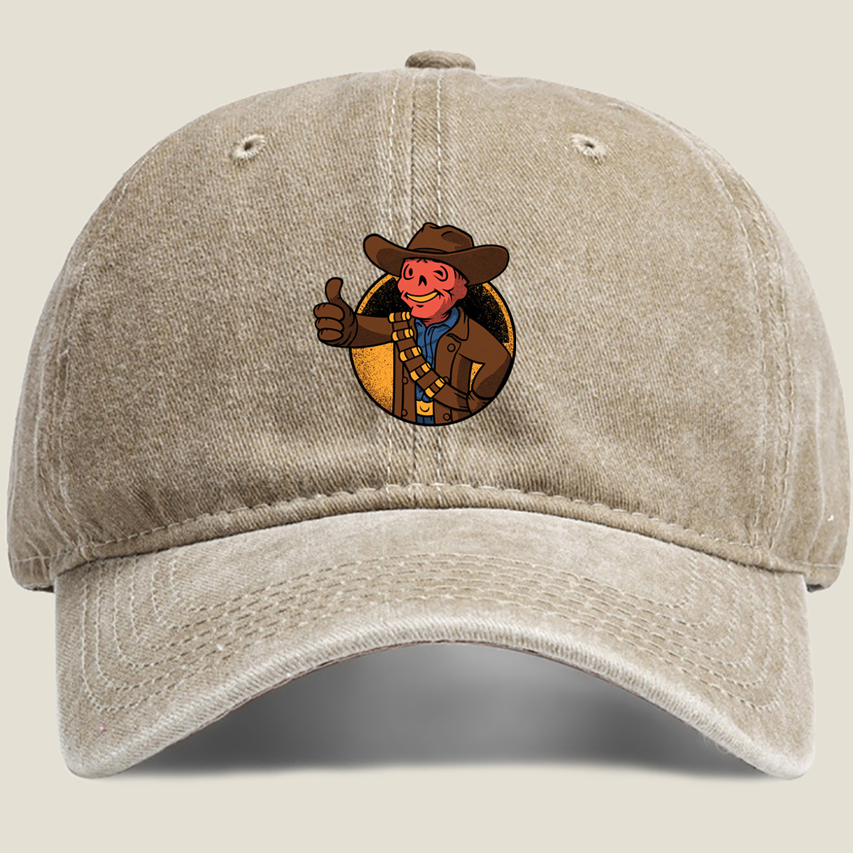Cowboy Skeleton Thumbs Up - Washed Denim - Baseball Cap