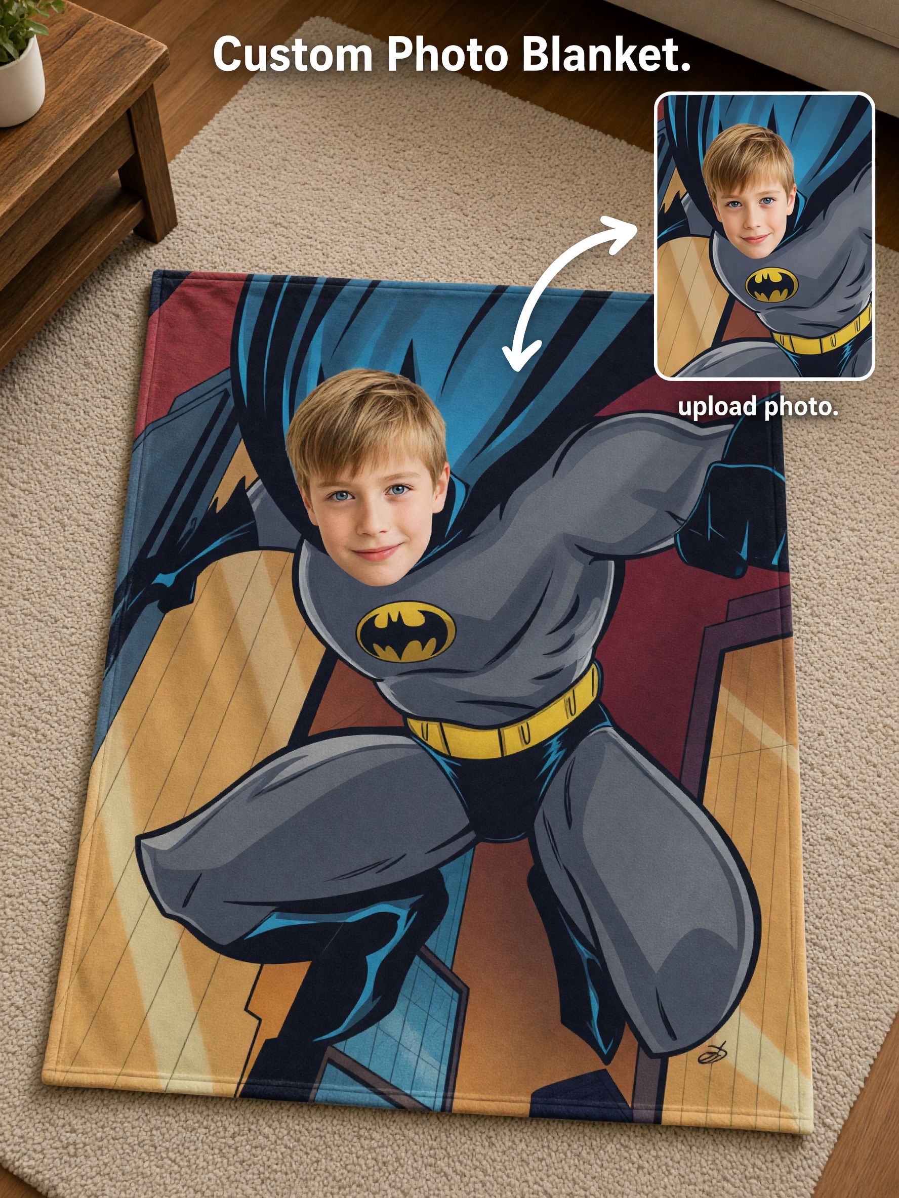 Custom Photo Face Blanket Personalized Superhero Comic Flannel Fleece Throw Soft Warm Bed Sofa Wrap Ideal Family Gift