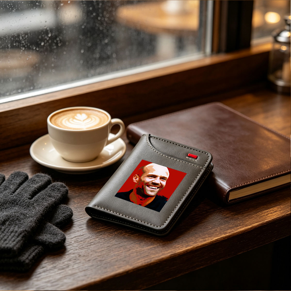 Jesse Ventura, former Governor of Minnesota and professional wrestler, smiling against a red background. - Vertical Style Wallet