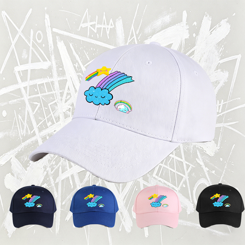 Unisex Classic Baseball Cap with Rainbow Star and Cloud Print - Cute Glitter Design for Outdoor Activities, Perfect for Teens and Young Adults