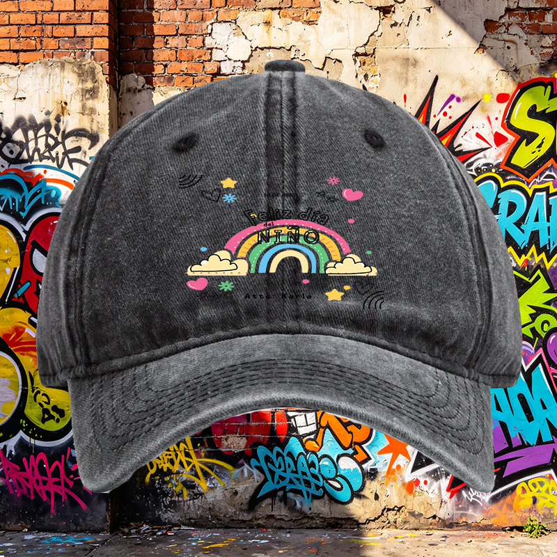 Unisex Classic Washed Hat with Rainbow and 