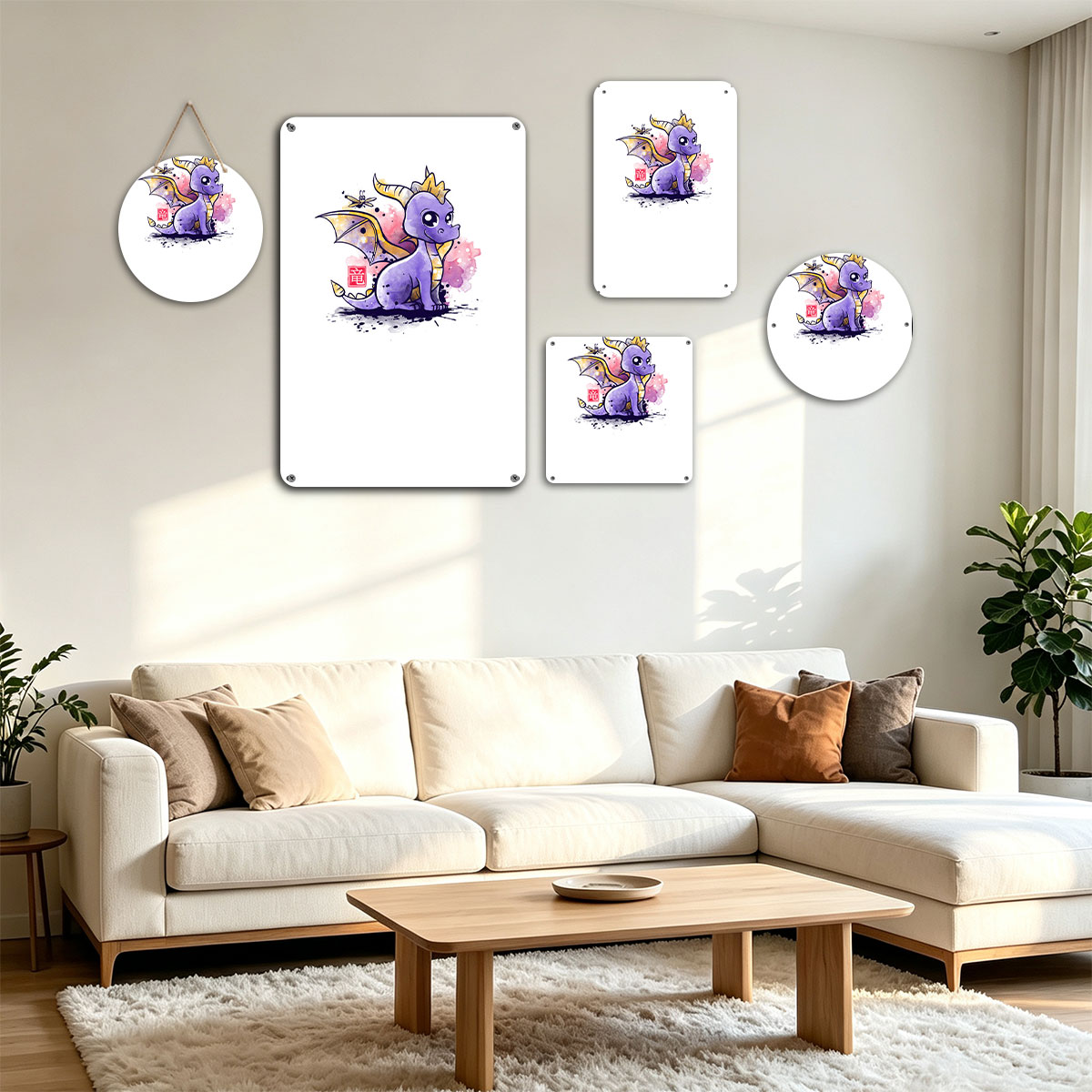 Cute Purple Dragon with Mosquito and Chinese Character 