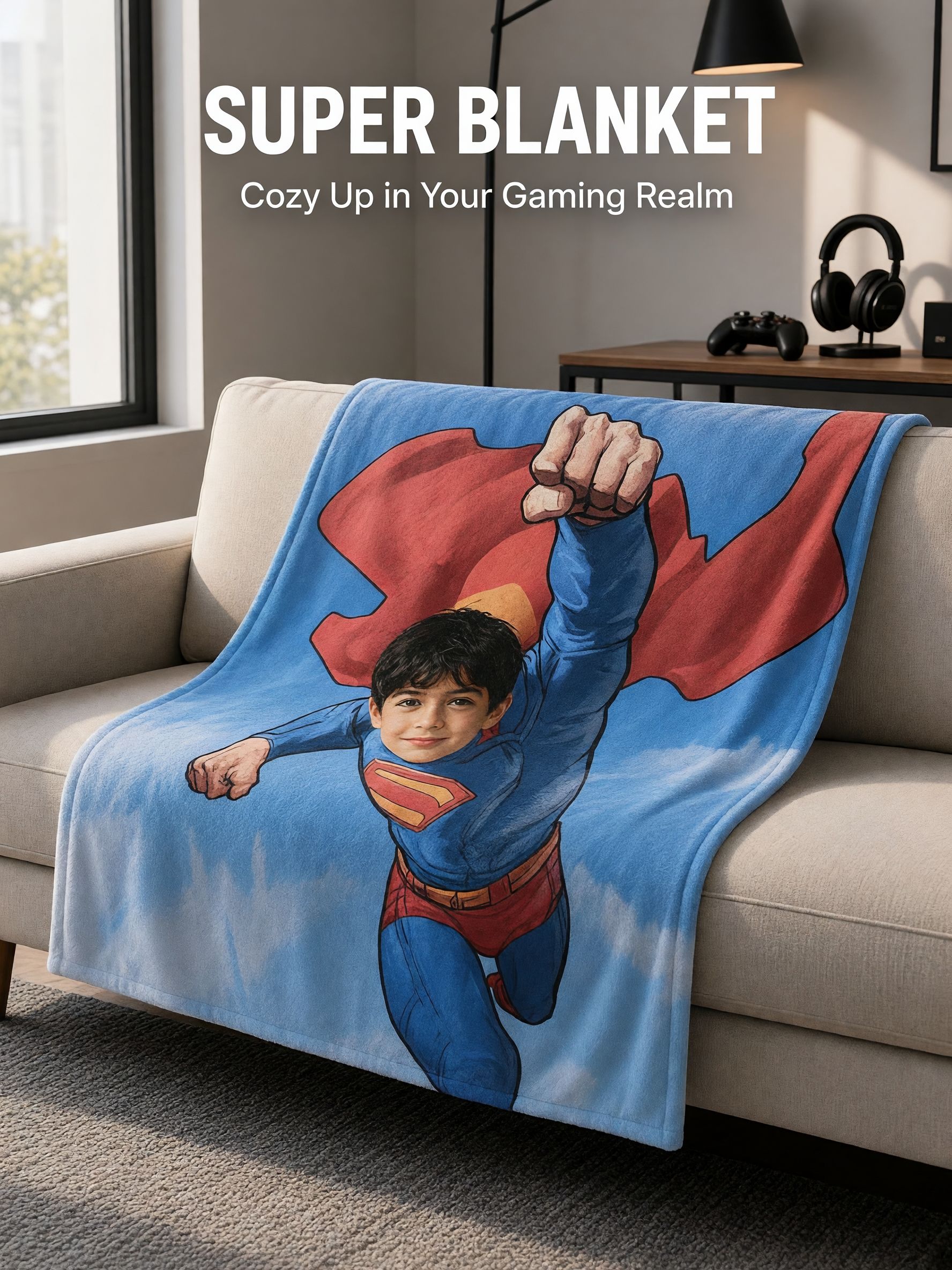 Custom Photo Superhero Flannel Blanket Personalized Face Throw Plush Fleece Bed Couch Wrap Ideal Keepsake Gift