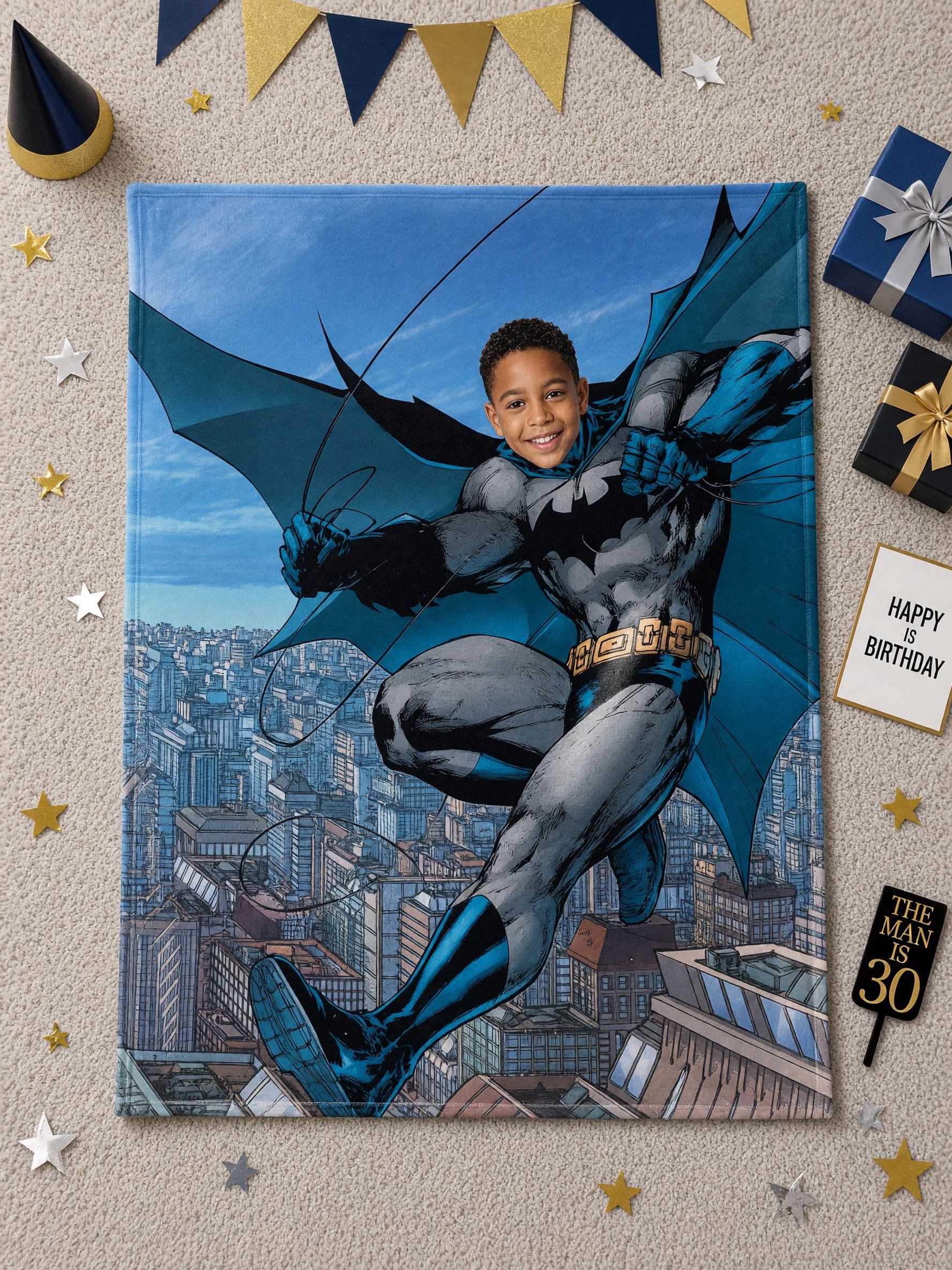 Personalized Superhero Face Blanket Custom Photo Ultra Soft Flannel Throw for Kids Ideal Cozy Gift