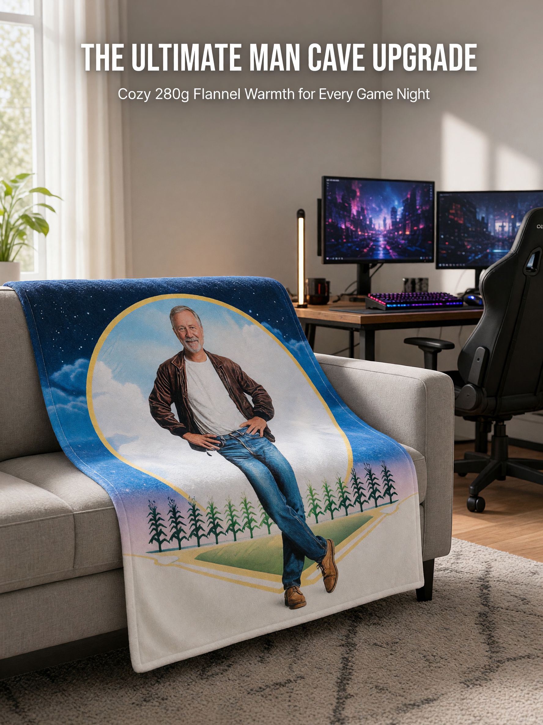 Custom Photo Face Blanket, Personalized Flannel Fleece Throw, Cozy Memory Portrait Bed Couch Quilt Gift