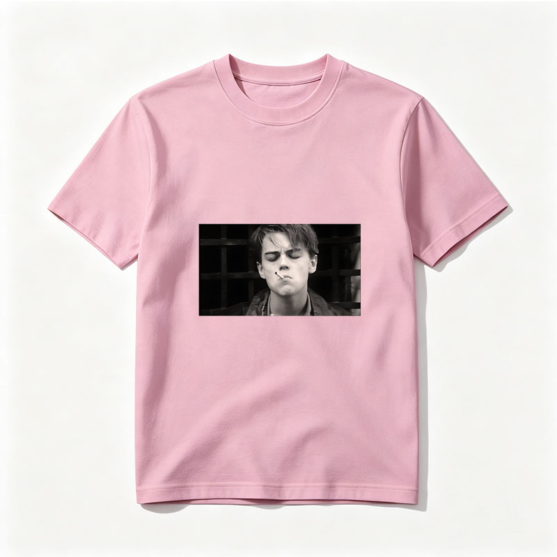 Leonardo DiCaprio smoking a cigarette in a black and white scene - Tee