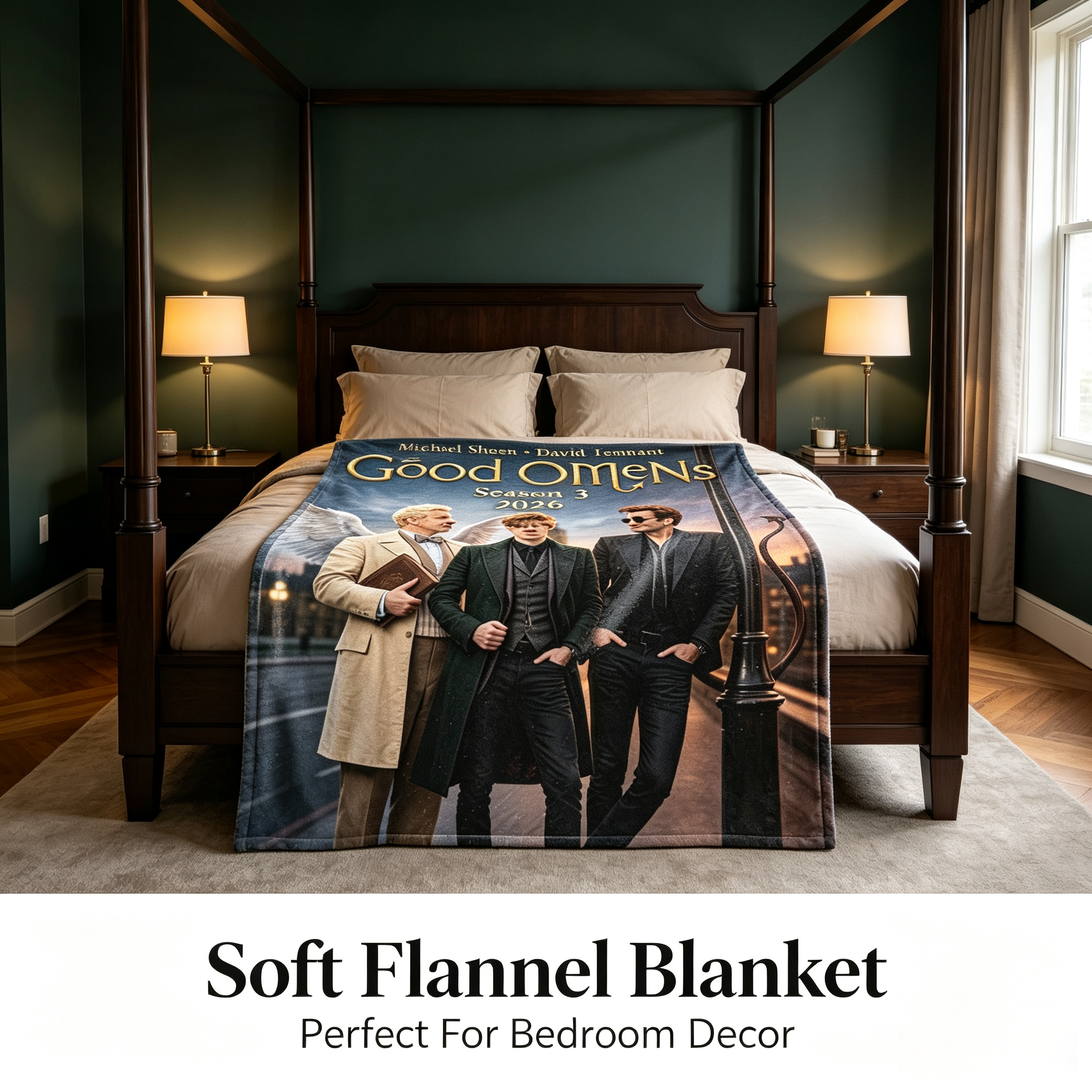 Custom Face Blanket Good Omens Season 3 Flannel Blanket for Fans of Michael Sheen and David Tennant Perfect Gift or Giveaway for TV Show Enthusiasts