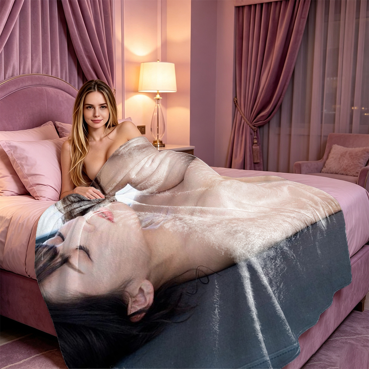 Red Lingerie Seduction on Ottoman - Blanket