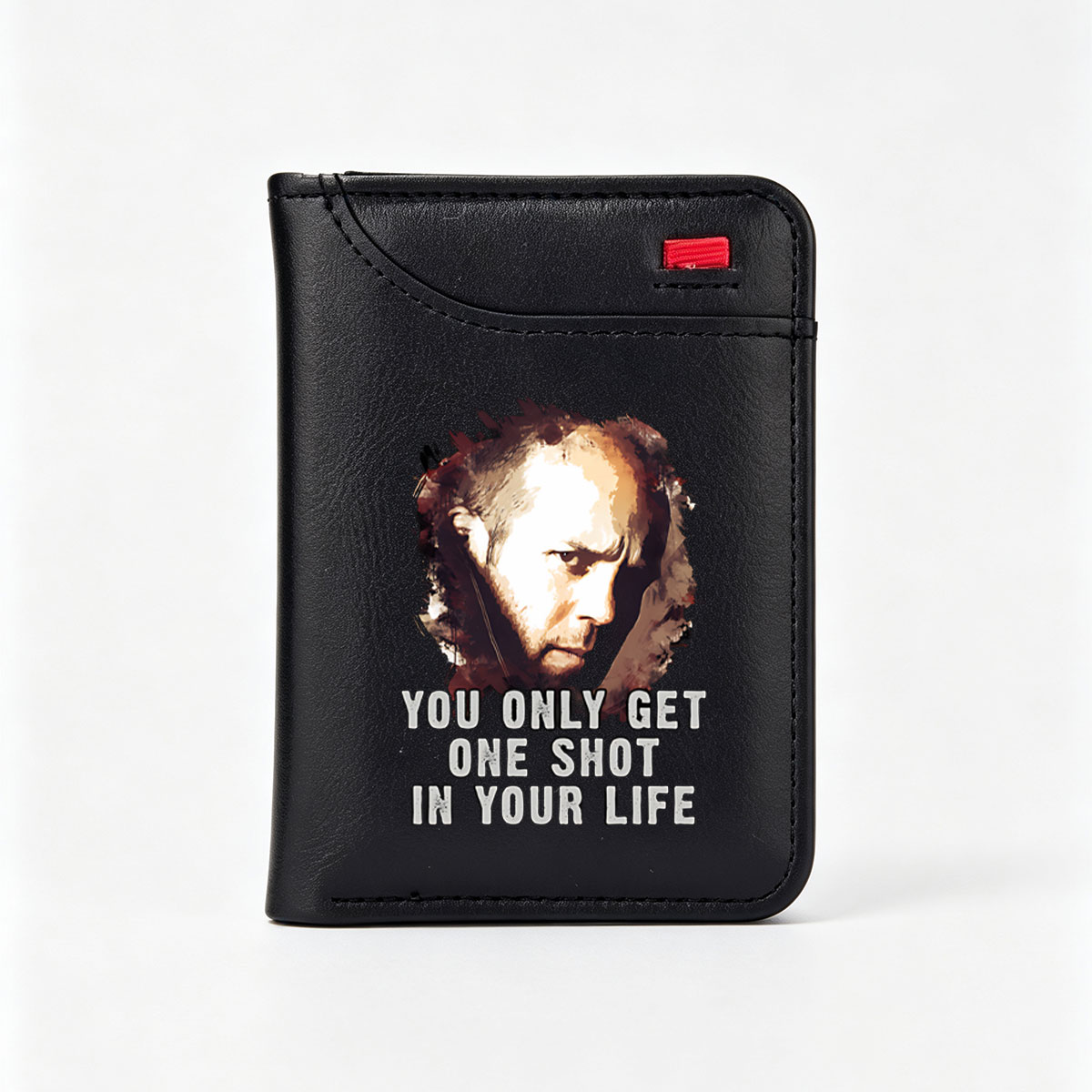 You Only Get One Shot in Your Life - Intense Portrait of a Man with Dramatic Lighting - Vertical Style Wallet
