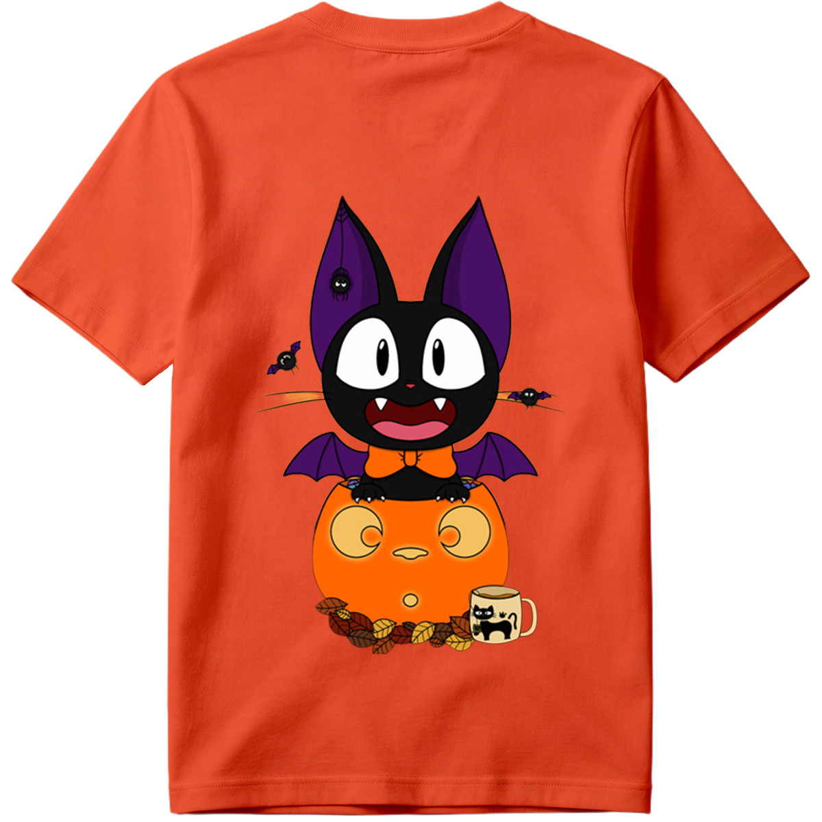Halloween Cat with Pumpkin and Bat Wings - Tee