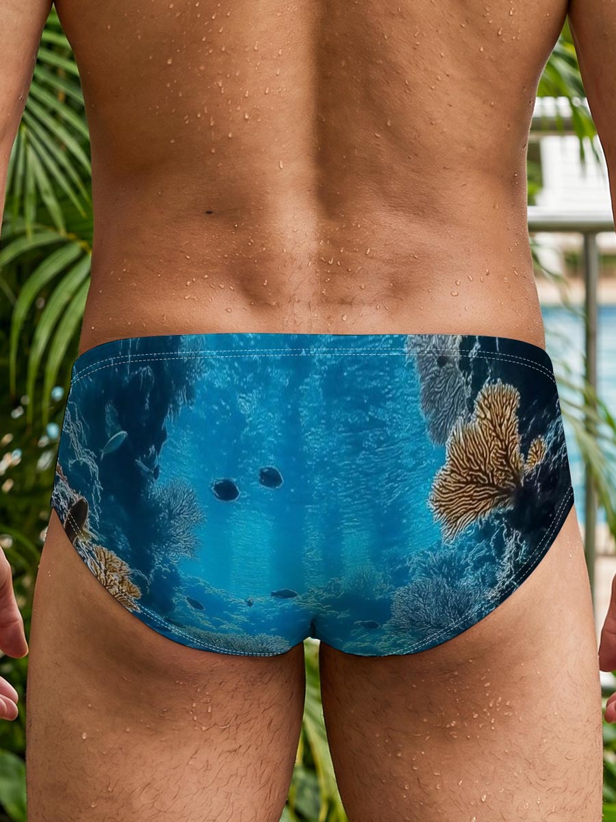 Underwater Coral Cave with Sunlight and Fish -  Men's swim trunks