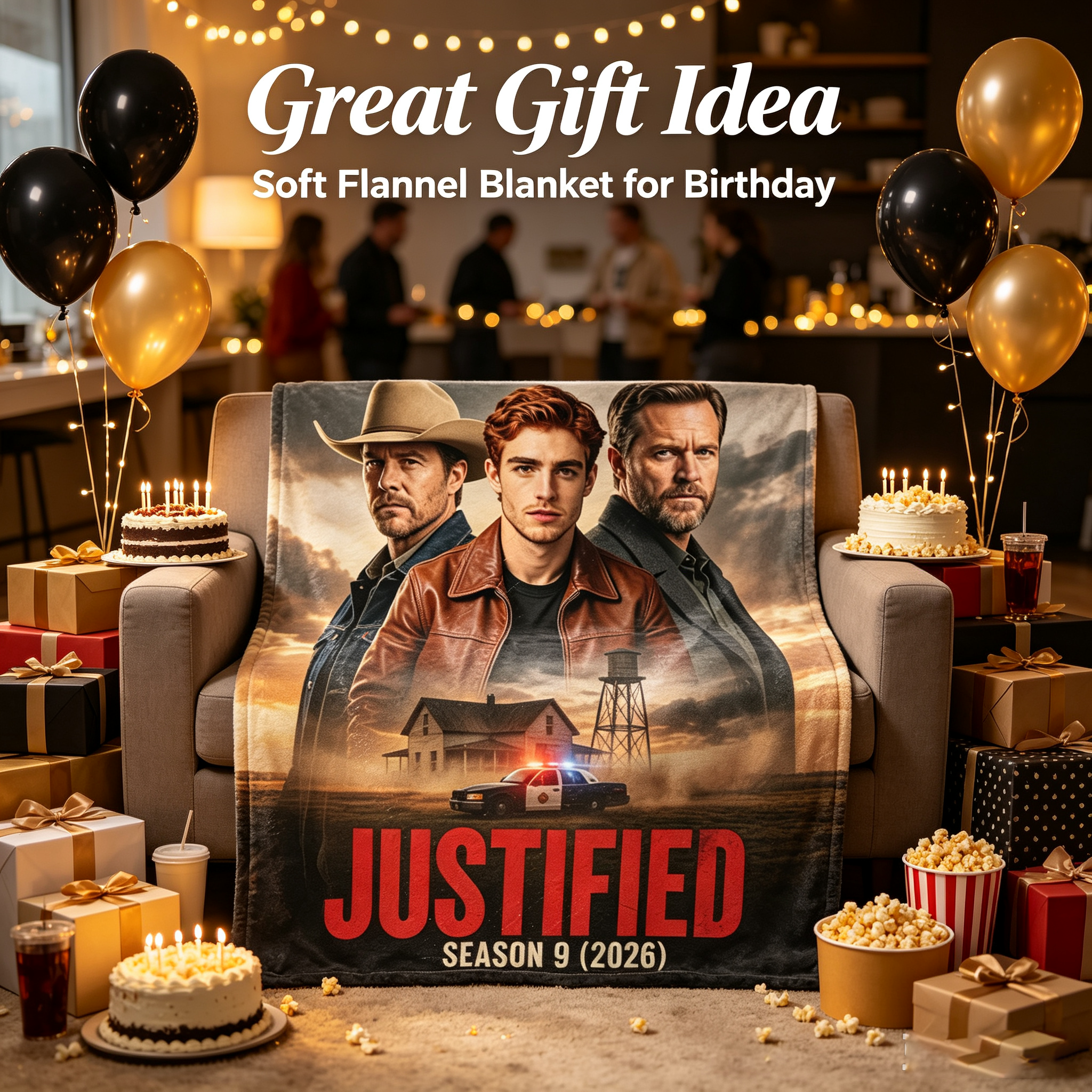 Custom Face Blanket Justified Season 9 Flannel Blanket for Fans of Timothy Olyphant and Walton Goggins – Perfect Gift for Crime Neo-Western Drama Enthusiasts