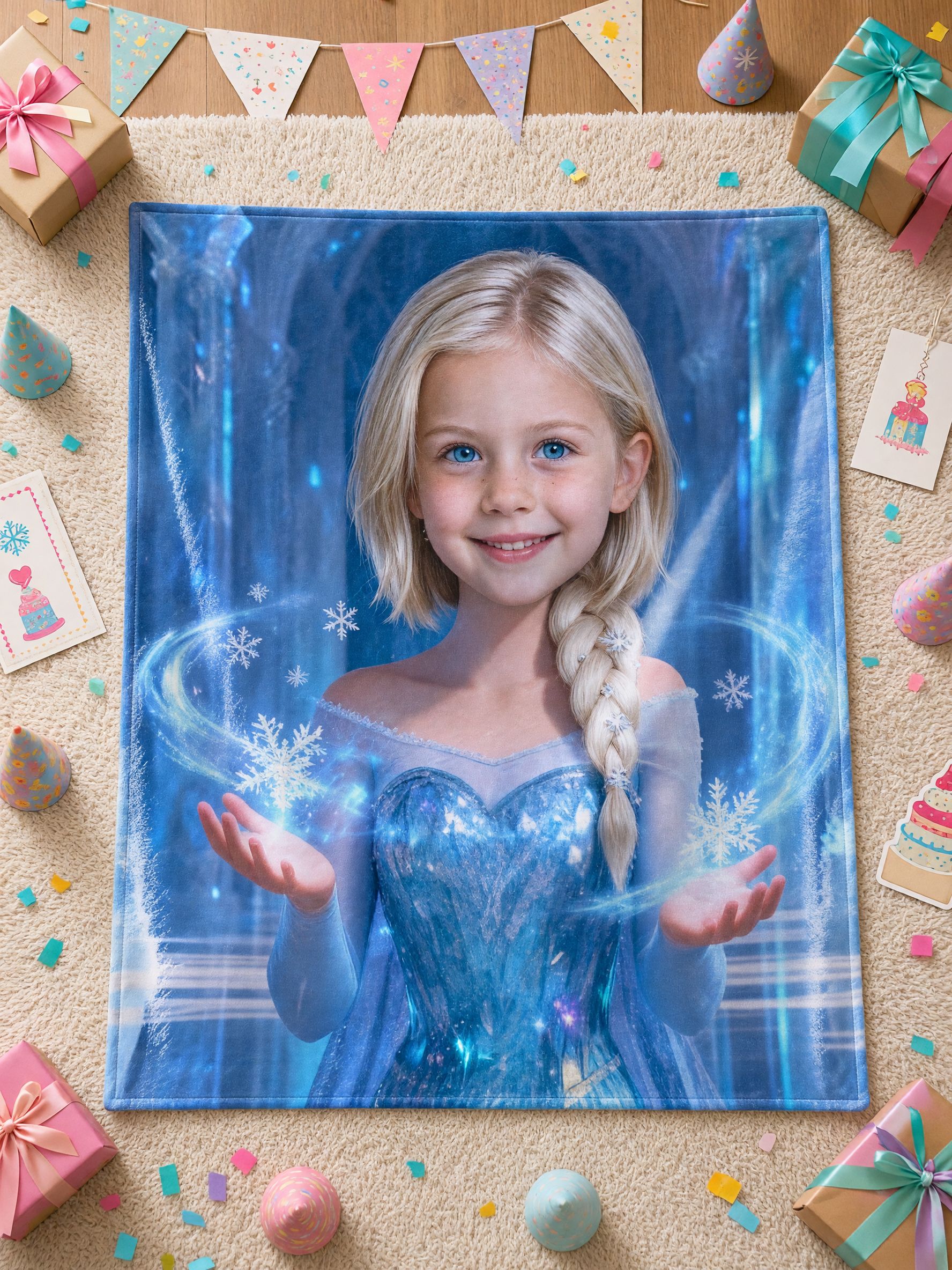 Custom Face Photo Blanket, Magical Ice Princess Ultra Soft Flannel Throw, Personalized Cozy Gift for Kids and Family