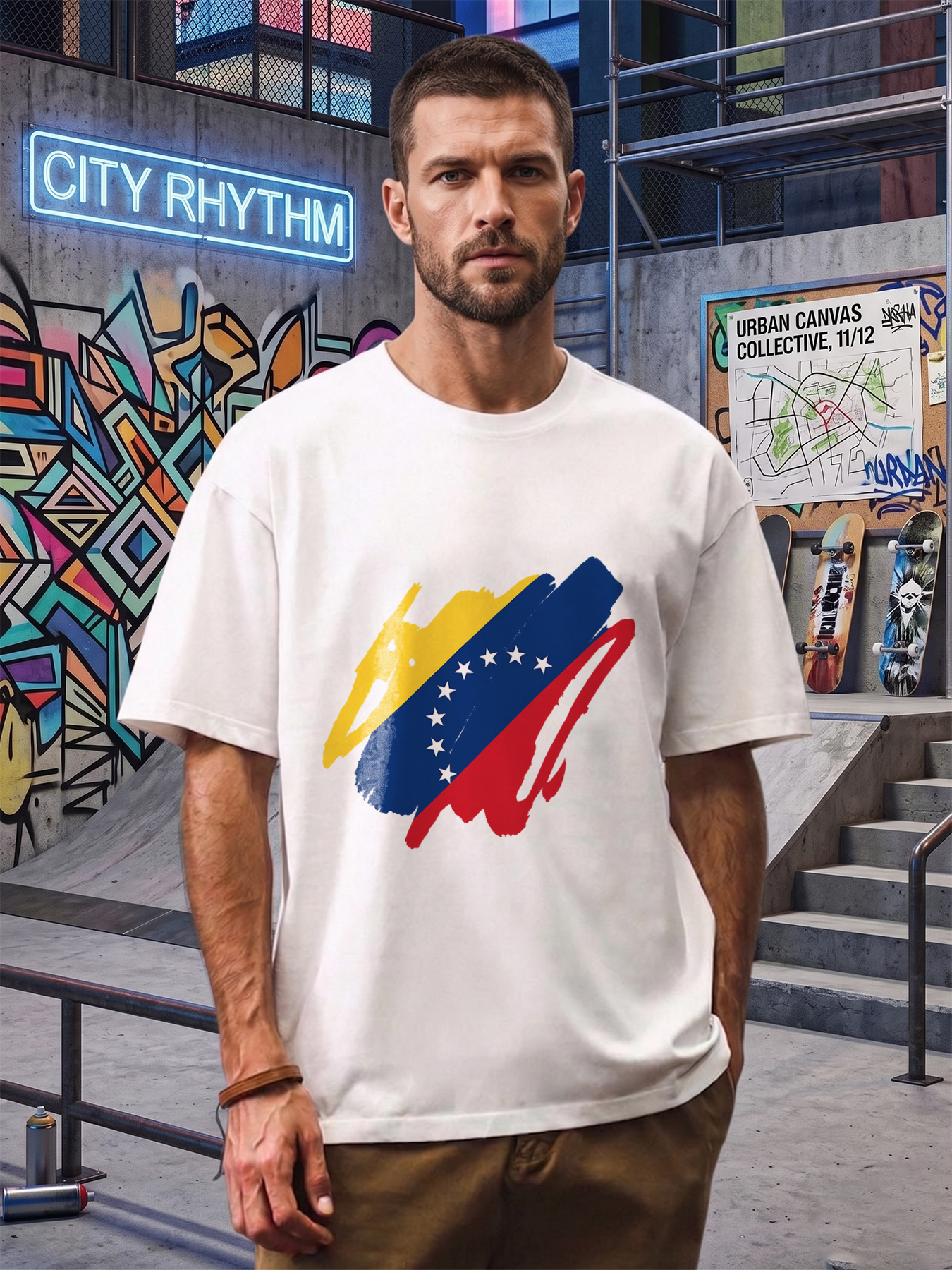 Men's Printed T-Shirt Venezuela Flag Brush Stroke Design Casual Round Neck Lightweight Breathable Summer Short Sleeve Tee for Travel and Daily Wear Adults
