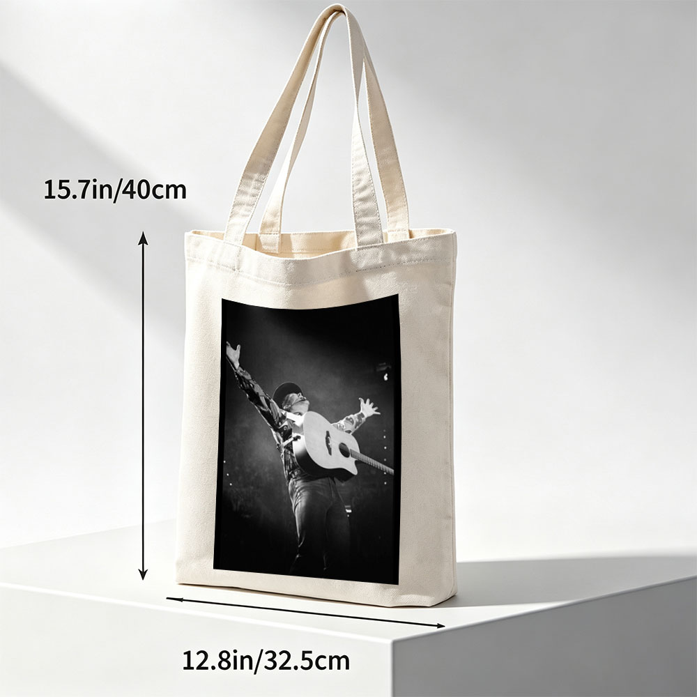 Johnny Cash Performing on Stage with Acoustic Guitar and Arms Raised - Canvas tote bags