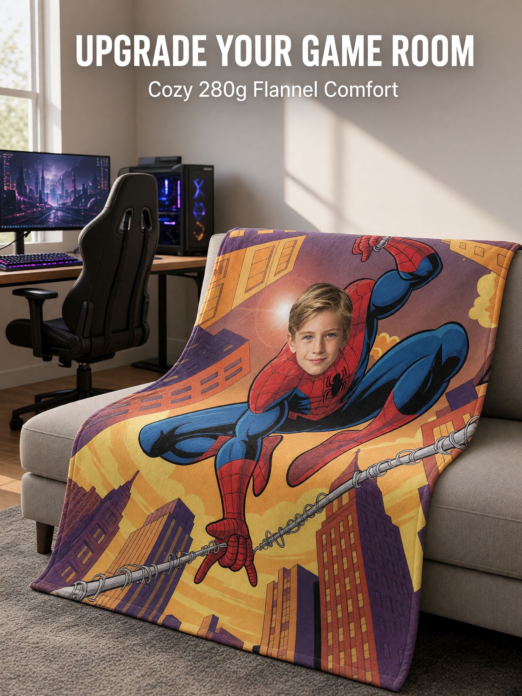 Custom Face Superhero Blanket Personalized Comic Photo Flannel Throw Soft Plush Fleece Bedding Ideal Keepsake Gift