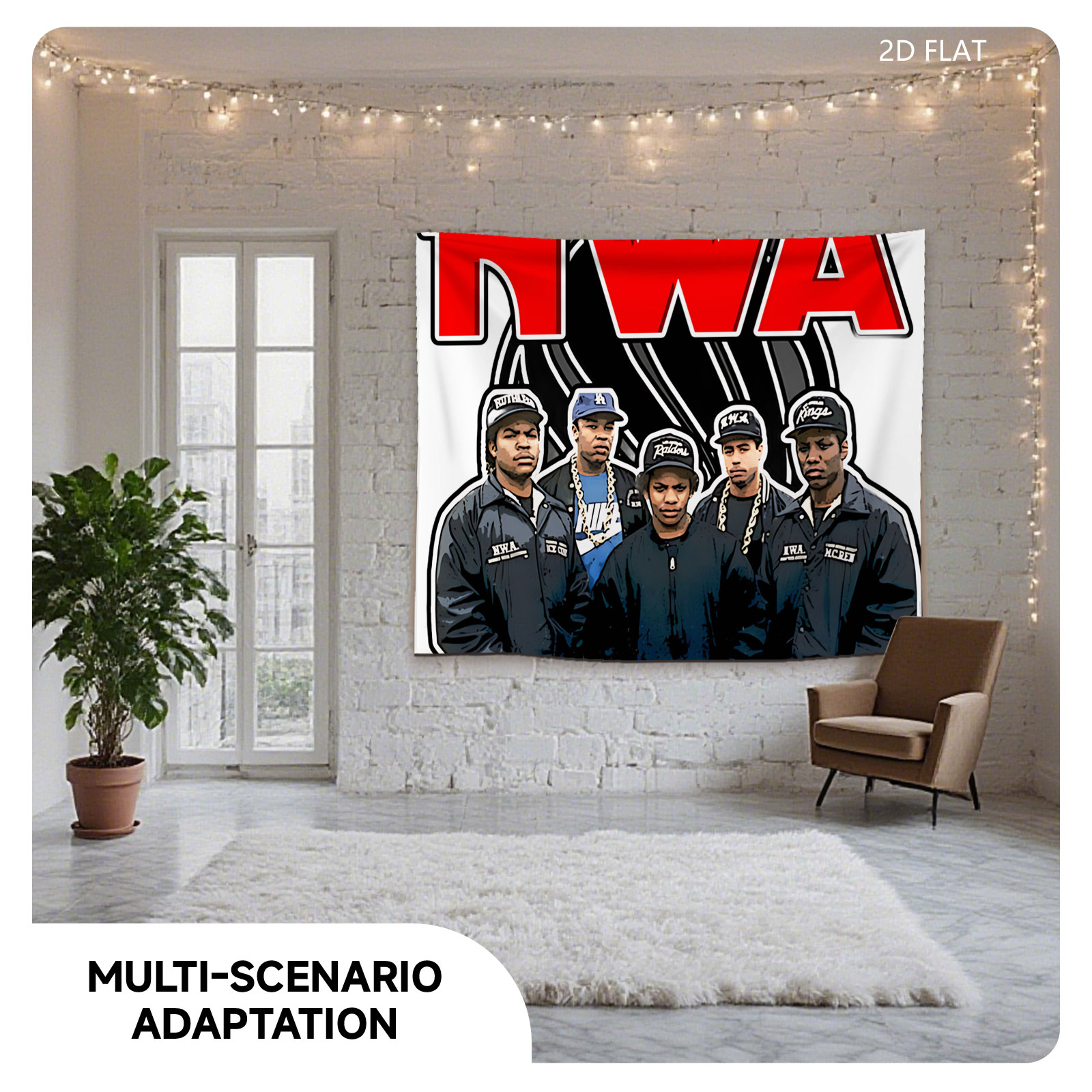 N.W.A. Members in Iconic Streetwear and Hats, Representing the Legendary Hip-Hop Group - Tapestry